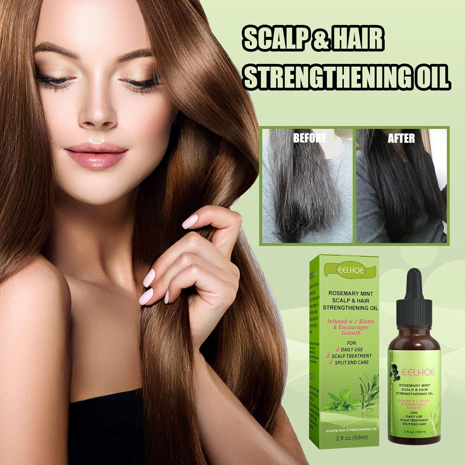 Angyang 59Ml Peppermint Hair Growth Essential Oil Prevent Hair Loss Nourish Scalp Strengthen Hair