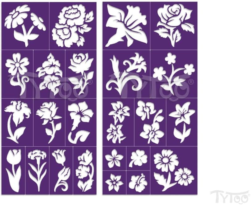 Tytoo Glitter Tattoo Stencil Set - Reusable Templates for Children & Adults - EU Design, Skin-Friendly, Perfect for Parties, Children'S Make-Up & Body Painting (Flowers) image number 6
