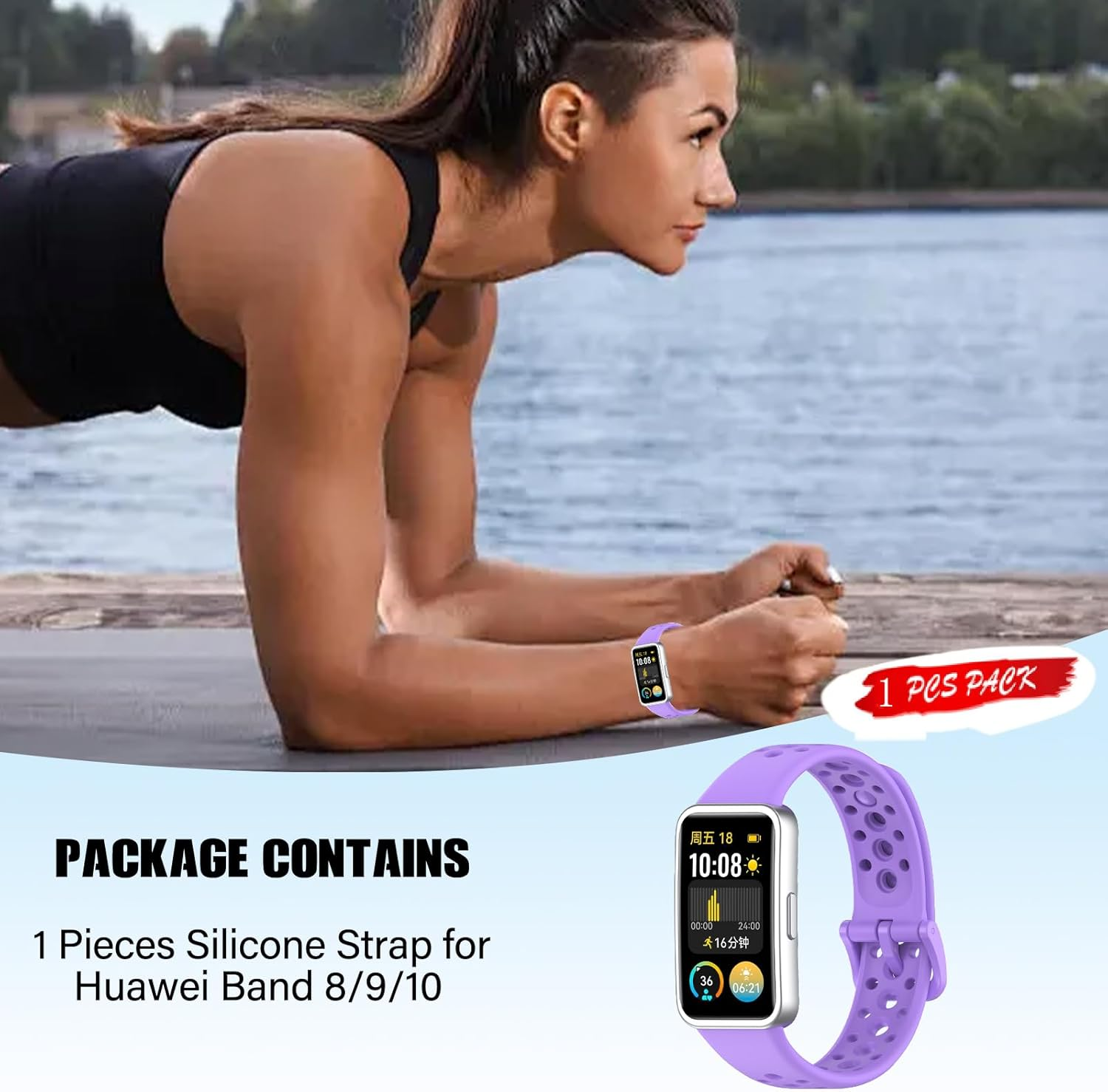 Dhwgang Silicone Strap Compatible with Huawei Band 10 9 8 Wristband, Sporty, Soft, Ventilation Hole Design, Smartwatch Replacement Bands - Gray image number 2