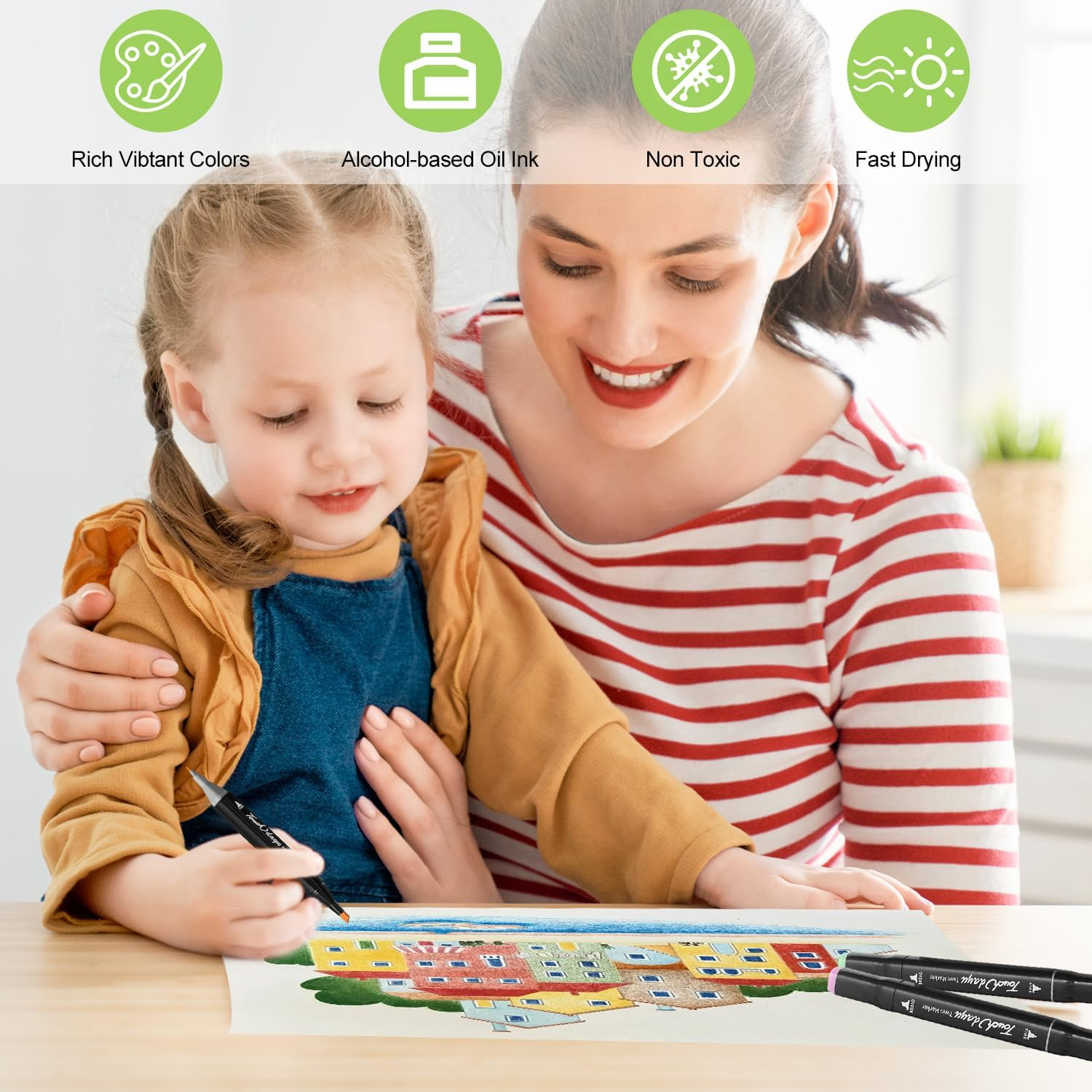 120 Colors Alcohol Markers Dual Tips, Art Markers Set Double Tipped for Kids & Adult, Highlighter Pen Sketch Markers for Painting, Coloring, Sketching and Drawing image number 3