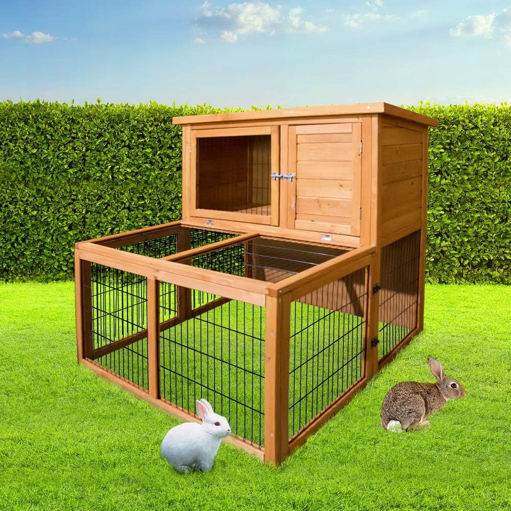 I.Pet Chicken Coop Large Rabbit Hutch, Coops Wooden Pet House Run Cage Walk in Bunny Hen Chook Guinea Pig Ferret, Metal Outdoor Door Roof Weatherproof Farm