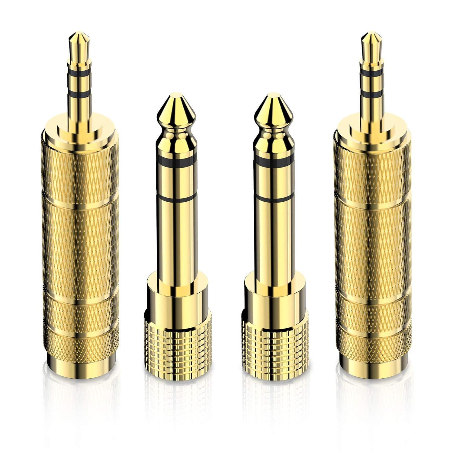 DIGITNOW Headphone Adapter 6.35Mm (1/4 Inch) Male to 3.5Mm (1/8 Inch) Female and 3.5 Mm Male Plug to 6.35 Mm Female Jack, Audio Stereo TRS Converter Adapters (4 -Pack Gold Plated) image number 1