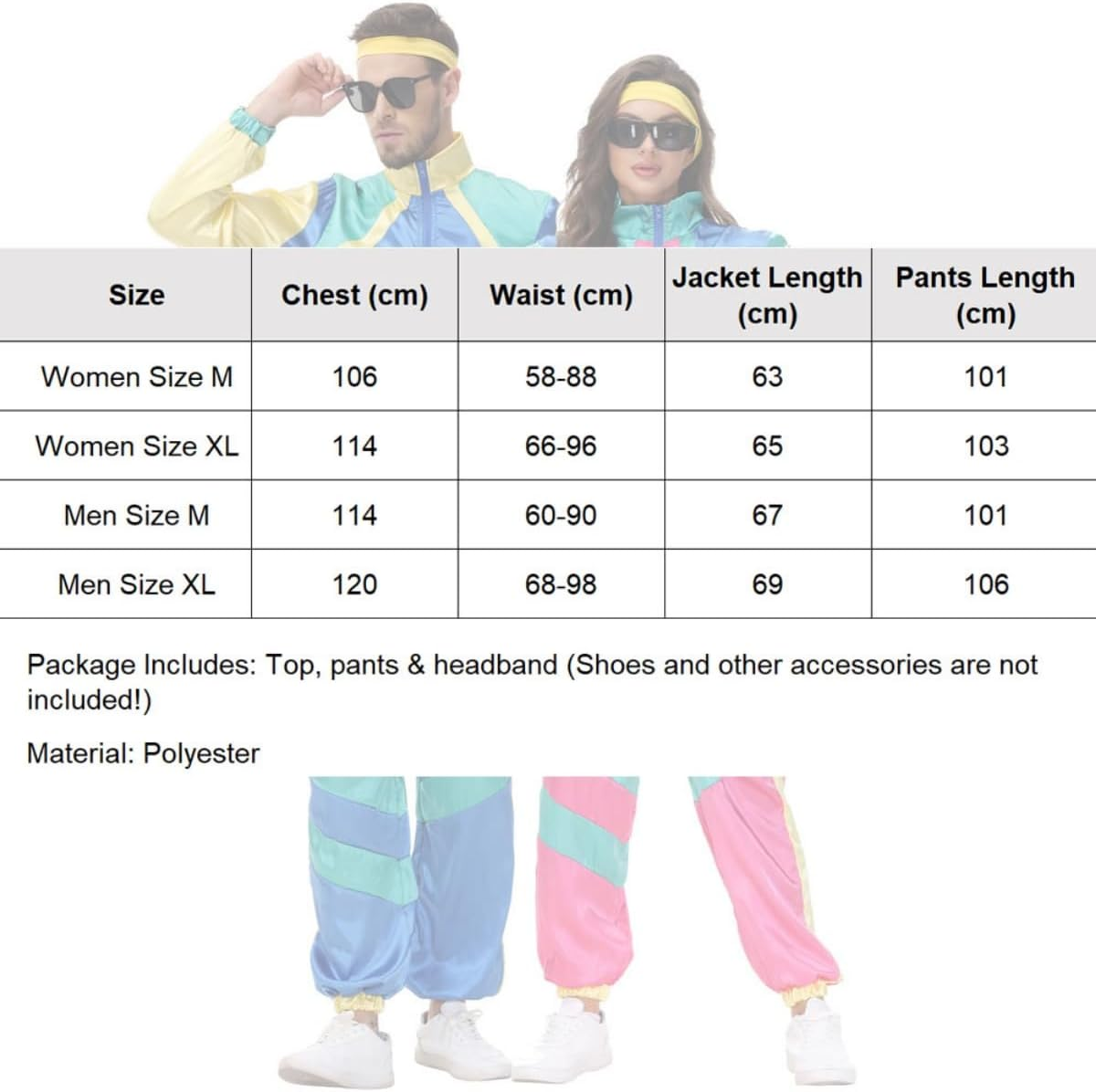 Costume Bay Adults Couple Mens Womens 80S Height of Fashion Shell Tracksuit 1980S Party Retro Disco Neon Costume Halloween Book Week Party Fancy Dress image number 3