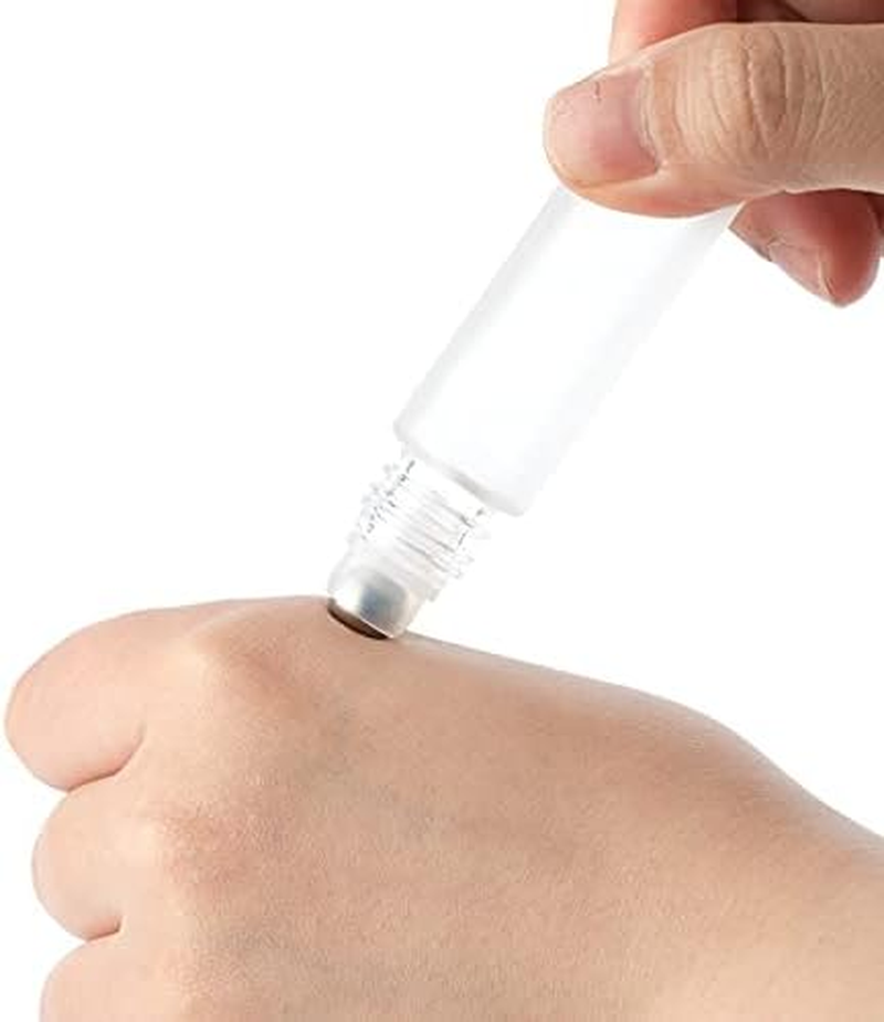 Imirootree 10Ml Essential Oil Roller Bottles High-Grade Frosted Glass Roller Bottles with Stainless Steel Roller Balls,Wood Grain Lid, for Essential Oil Cosmetic Sample ( 10 Pcs) image number 2