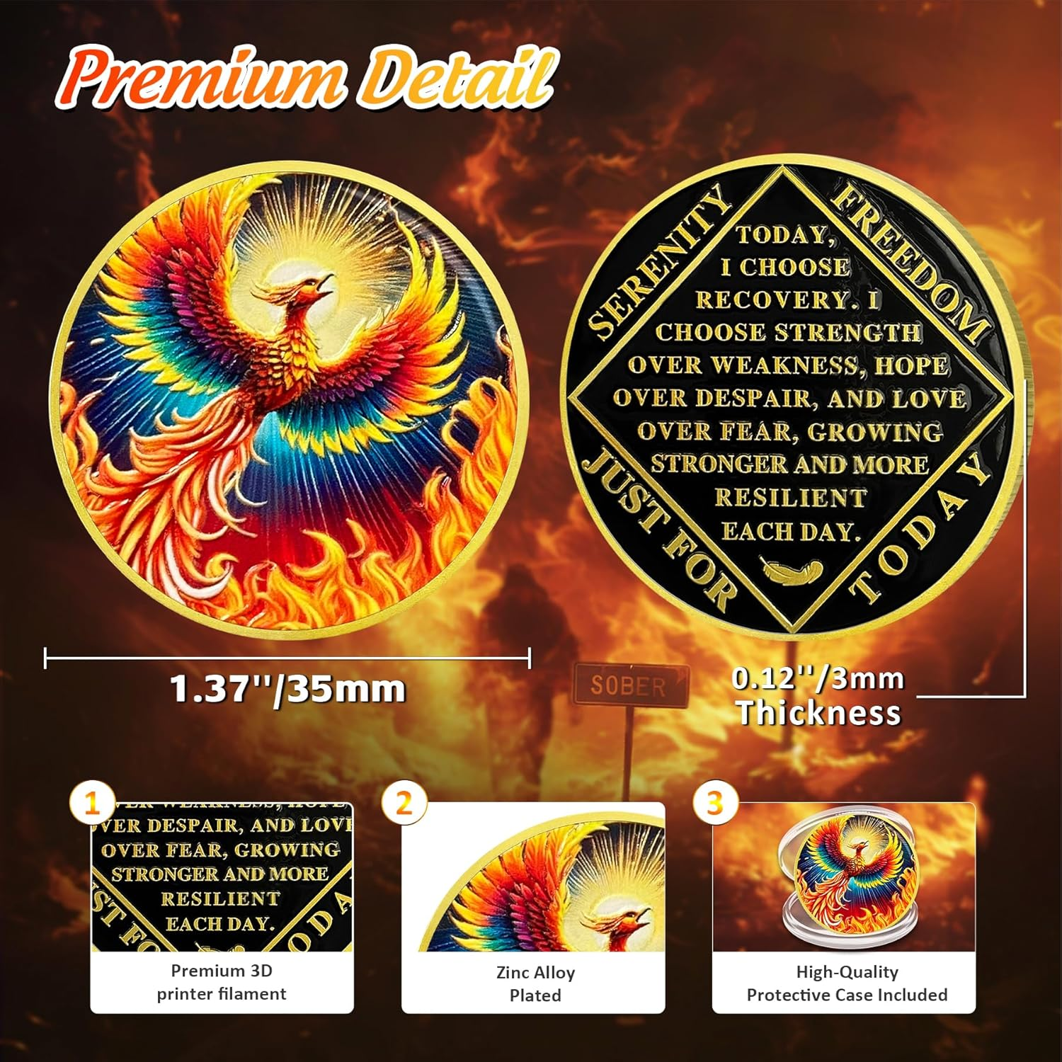 Colorful Sunlight Phoenix Na Medallions - Reborn from Fire Sobriety Coin - Recovery Addiction NA AA Chips and Medallions - Celebrate Living Clean Affirmation Narcotics Anonymous Gifts for Men Women image number 5