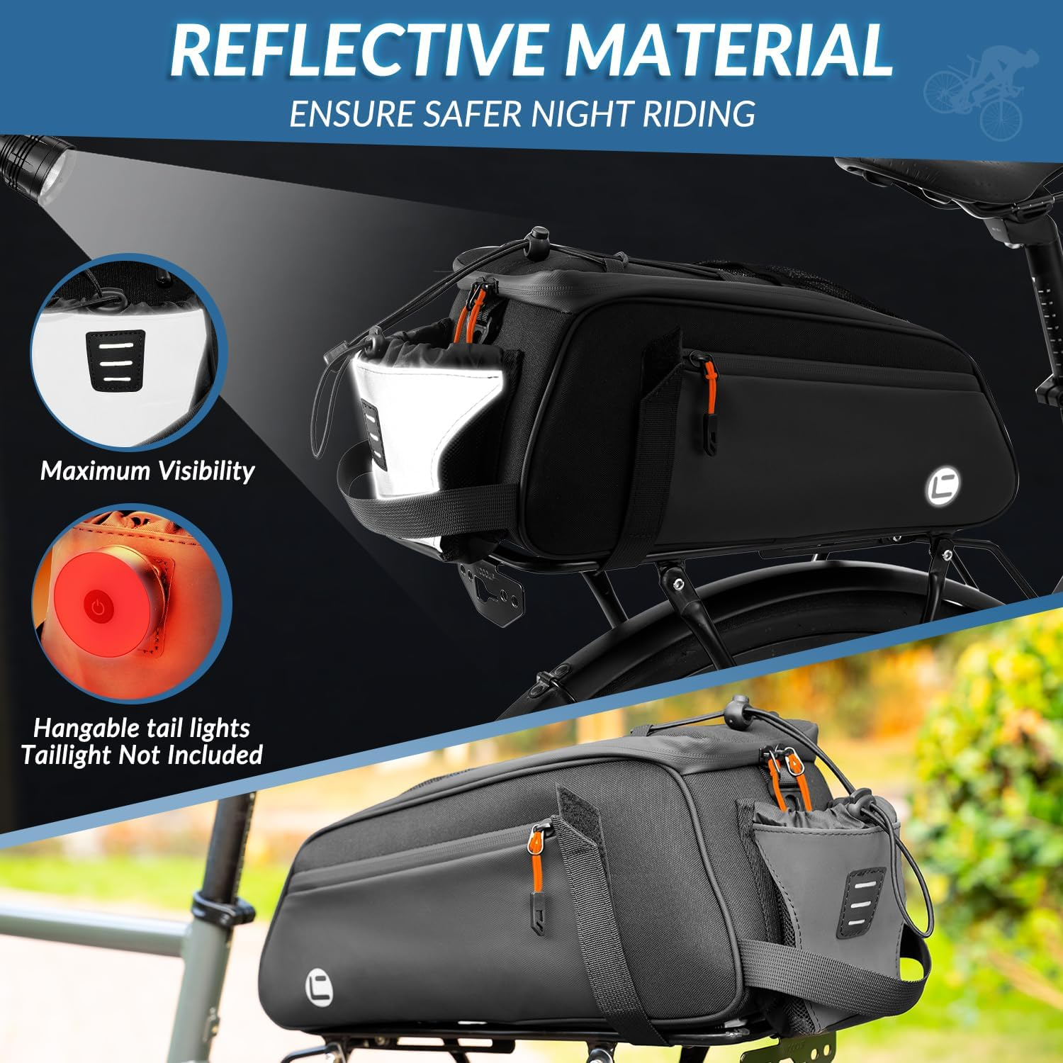 WOTOW Bike Rear Rack Bag - Waterproof Bicycle Trunk Back Seat Bag &ndash; Reflective Commuter Bag with Shoulder Strap image number 6