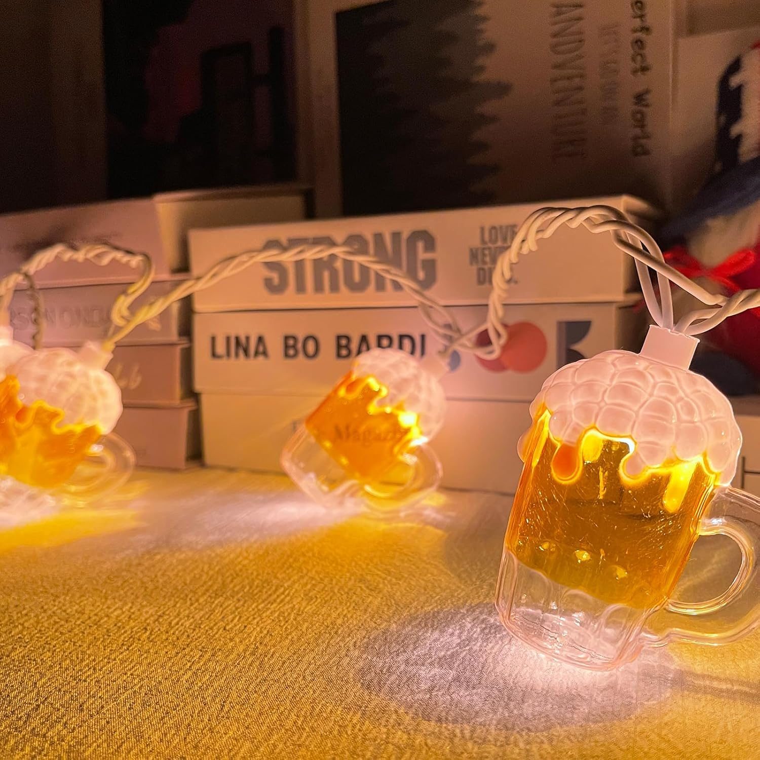 Egcol Beer String Lights Outdoor, 10 Beer Cups Patio Fairy Lights, 8.5Ft 3D Beer Mug Holiday Lights for St. Patrick'S Home Party Decoration