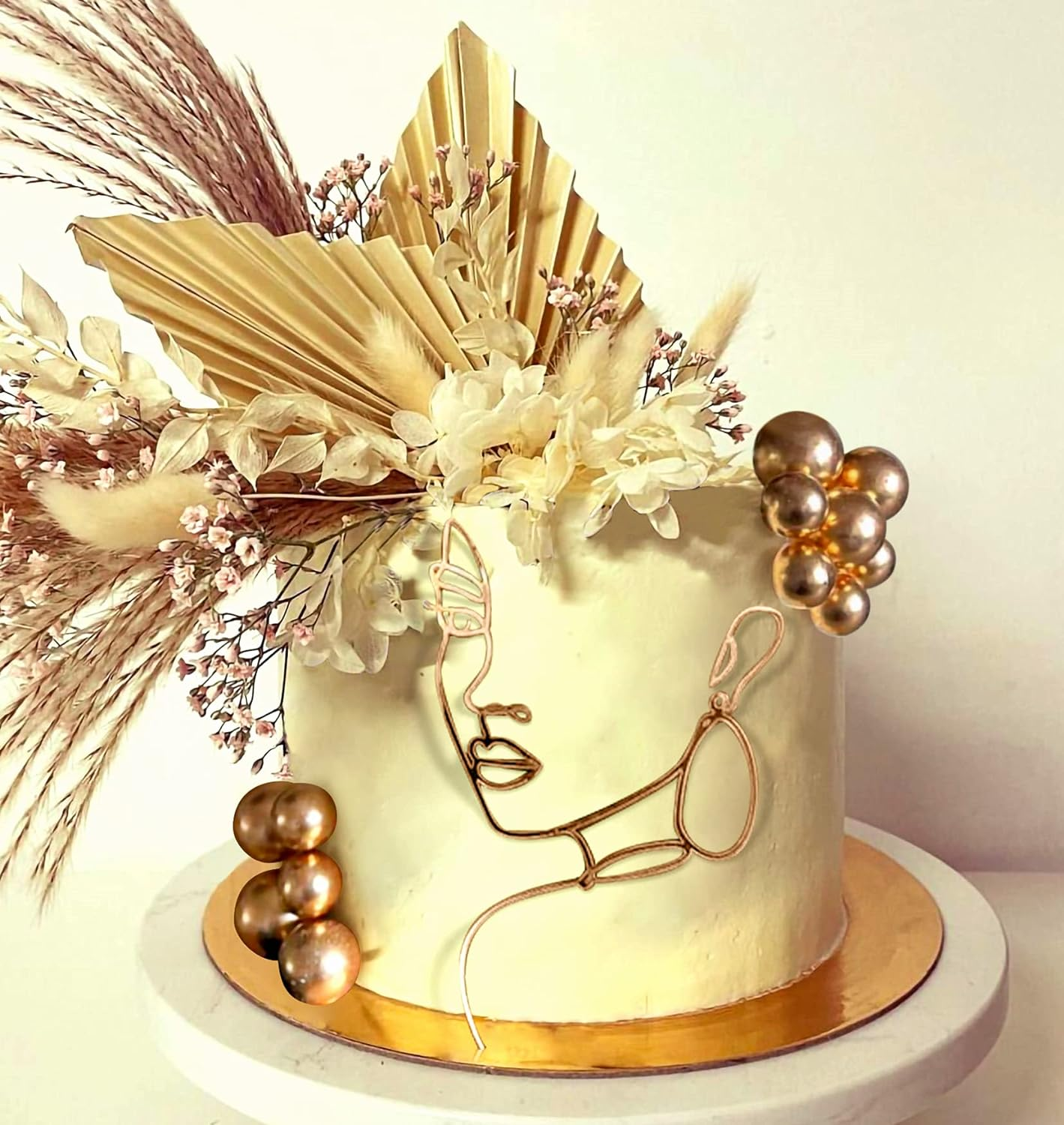 Jevenis Acrylic Minimalist Art Lady Face Cake Topper Boho Cake Topper Vintage Rose Flower Wedding Cake Toppers for Wedding Bridal Shower Birthday Party image number 4