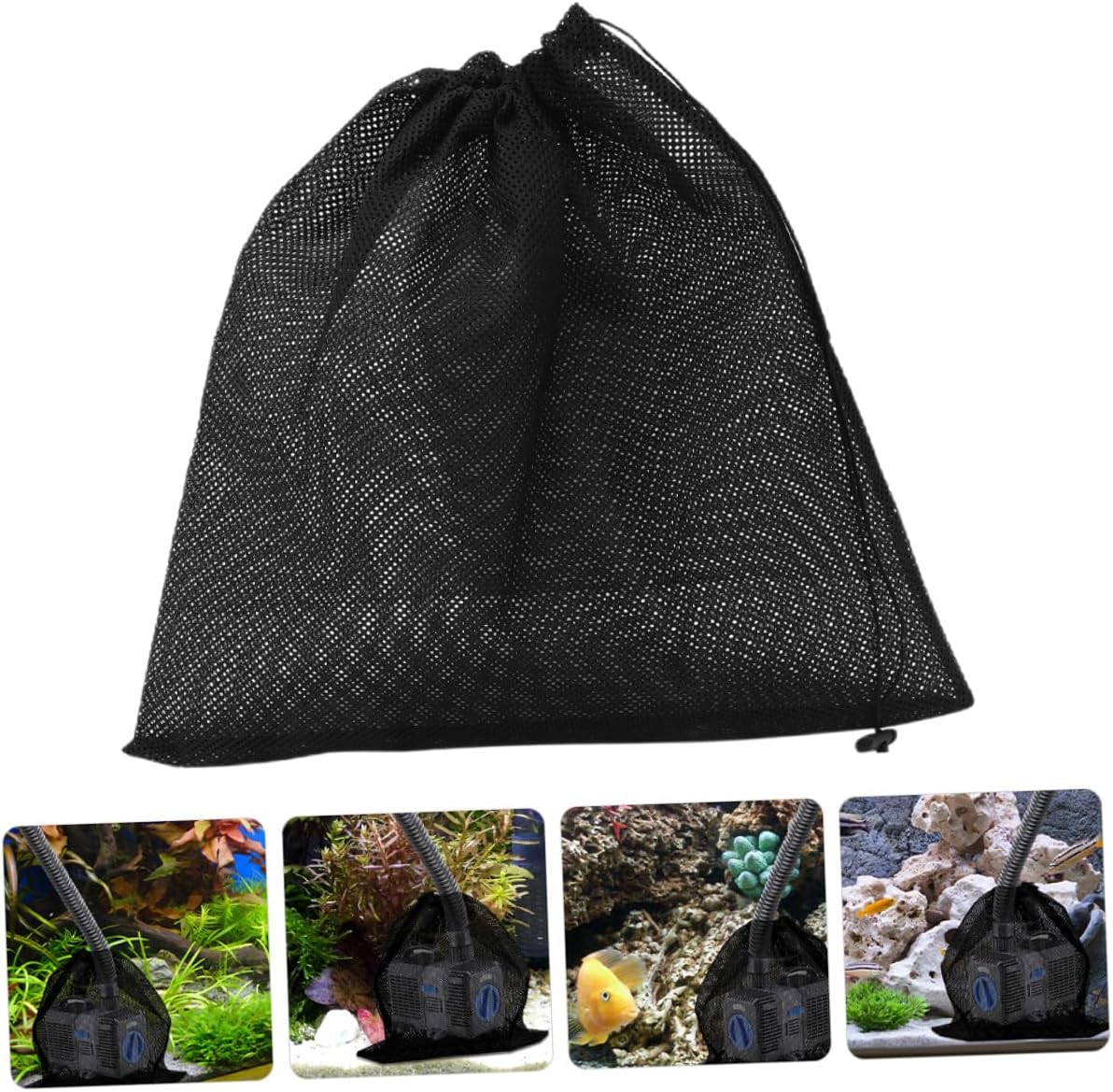 4Pcs Water Pump Barrier Mesh Bags with Drawstring Fine Filter Pouches for Outdoor Aquarium and Pool Pump Filtration Black Mesh