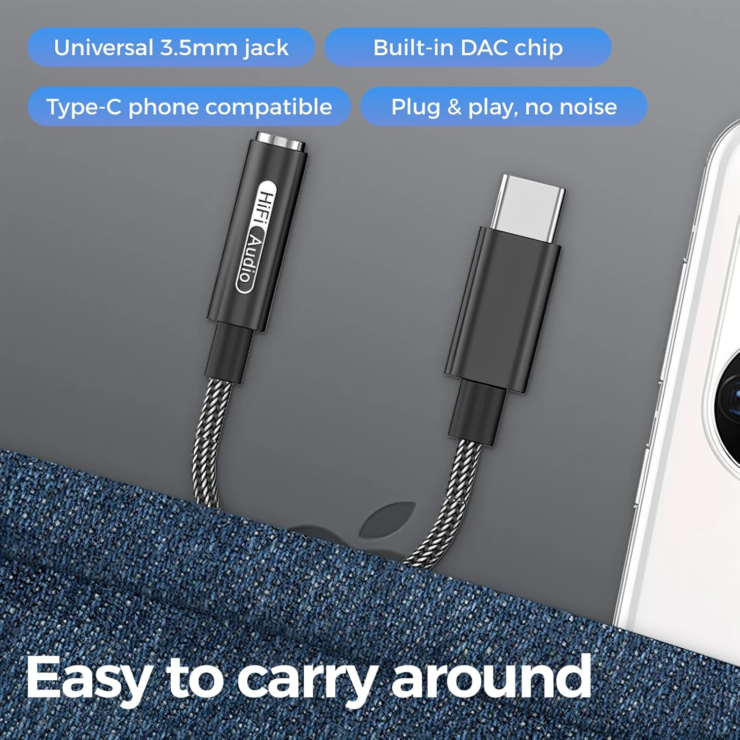 USB C to 3.5Mm Audio Adapter 32Bit/384Khz, Hi-Res USB DAC, Type C to Aux Dongle, Compatible with Iphone 16, Galaxy S23, Pixel 7, USB C to Audio Jack, Durable Design image number 1