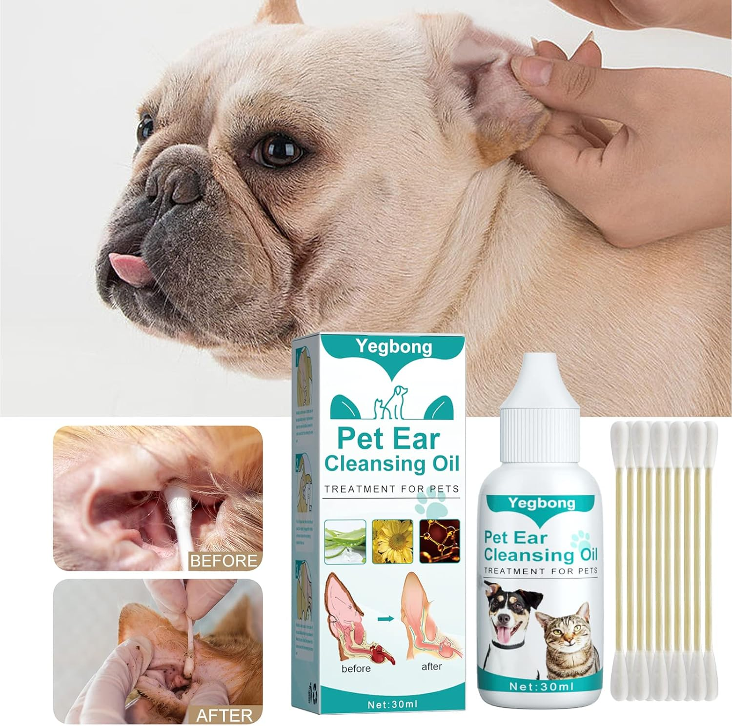 Ellisalano Pet Ear Mite, Anti-Itch and Deodorizing Ear Cleaner, Remove Tear Stains Eye Wash- Universal for Dogs and Cats (30ML) image number 4