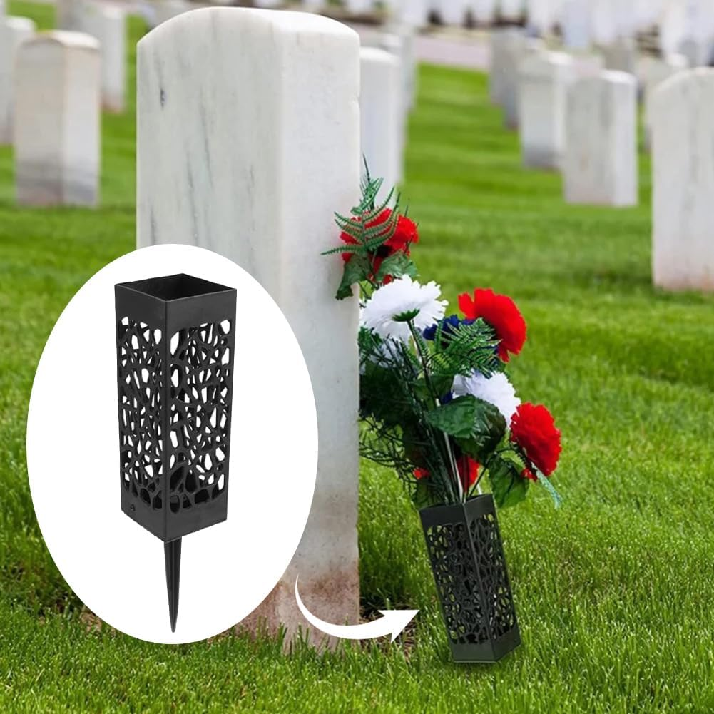 4PCS Grave Flower Holders, Grave Vases with Spike, Memorial Cemetery Floral Holder for Lawn Headstone Gravestone Outdoor Flower Marker Ground Outdoor(Black) image number 6