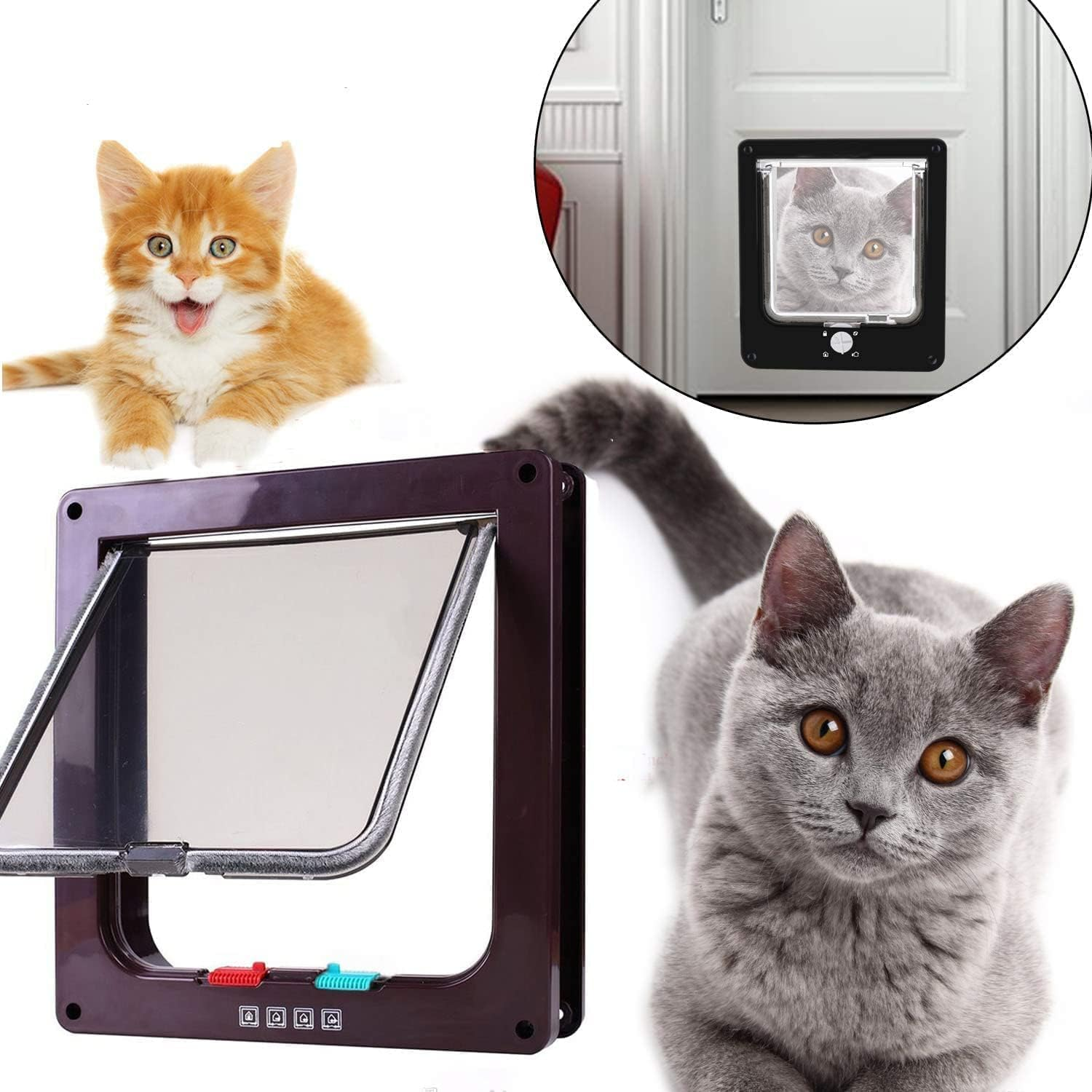 Large Cat Flap, XL Dog Flap, 4-Way Magnet, (Outer Size 28 X 24.9 Cm), Weatherproof Cat Door for Pets with a Circumference of <63 Cm image number 1