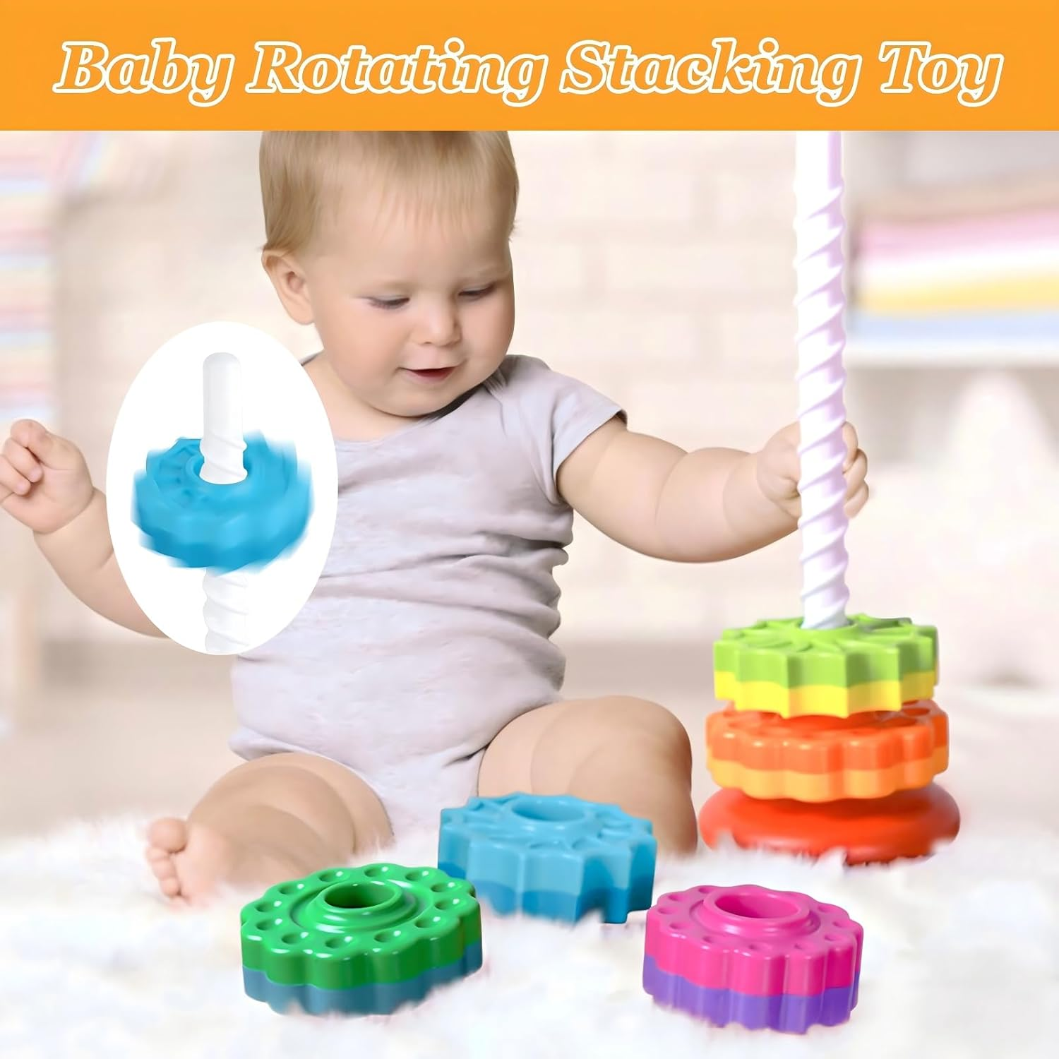 Baby Fidget Toys - Baby Spinning Stacking Toy for Toddlers 1-3, Rainbow Ring Stacker Autism Sensory Toy for Babies 6-12 Months, Kids Boys Girls Christmas Birthday Gifts, Montessori Toys for Babies image number 6