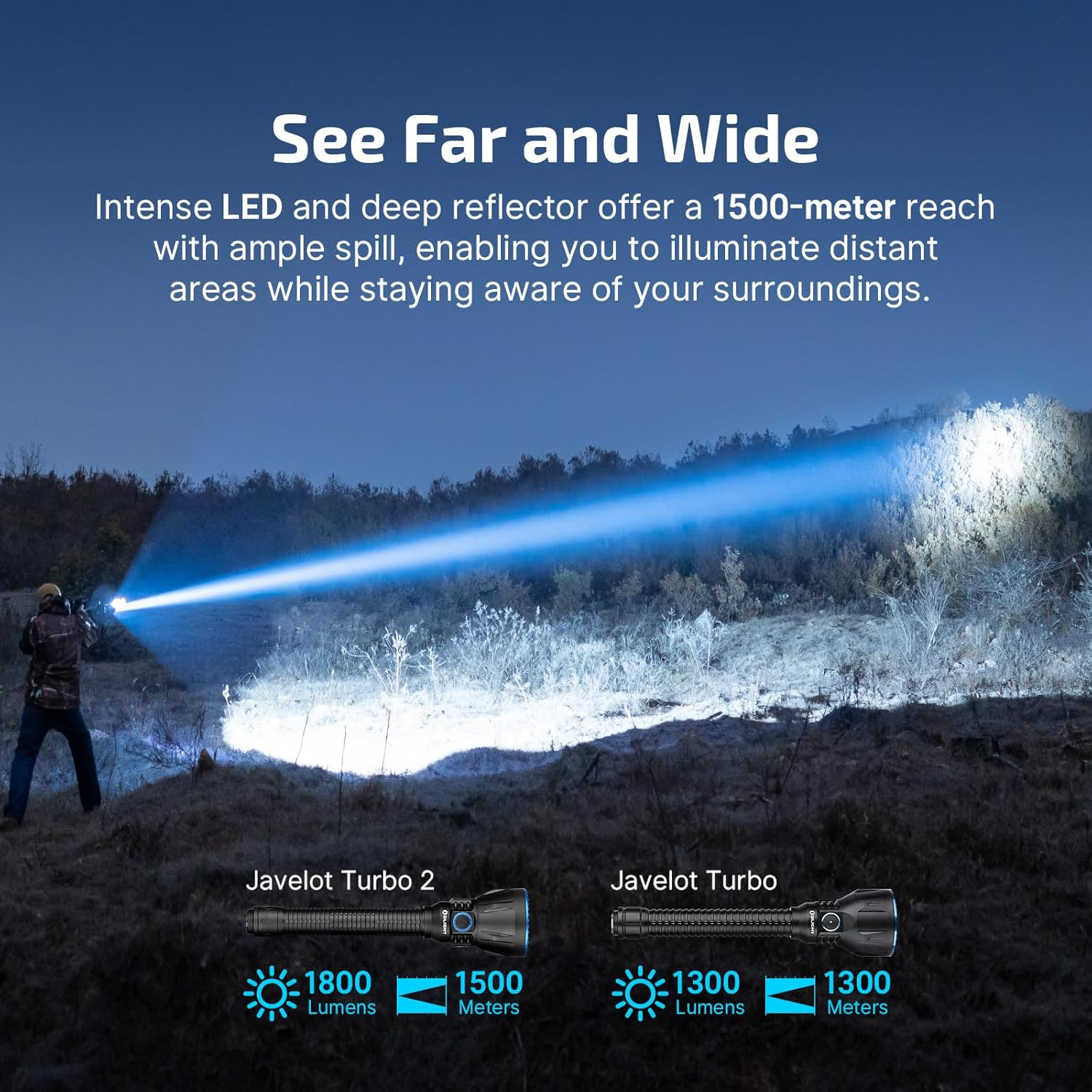 OLIGHT Javelot Turbo 2 1800 Lumen Powerful Rechargeable Tactical Flashlight with Dual-Switch LED Hunting Light for Search&Rescue (OD Green) - Black image number 3