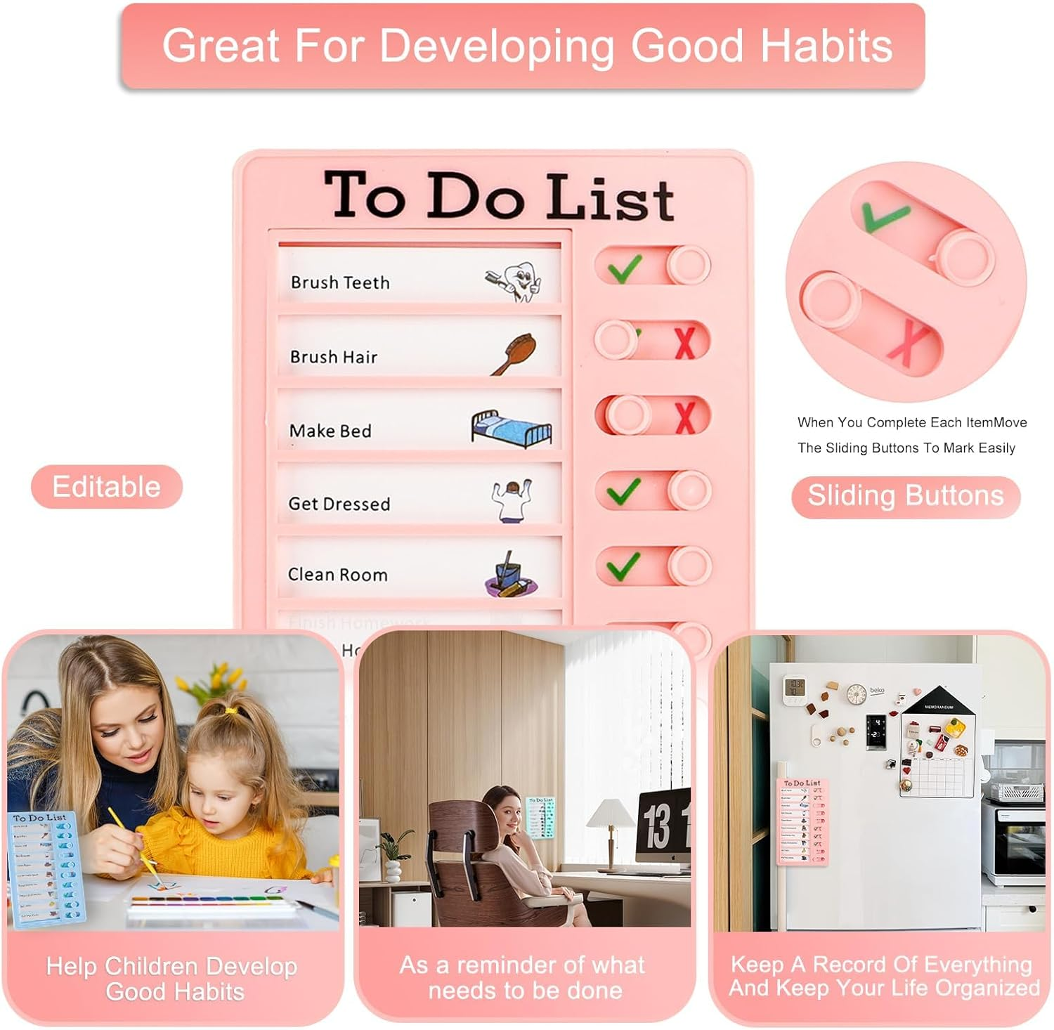 1 PCS Chore Chart for Kids，Reusable Blank Chore Chart for Adults,Plastic Chore Board with 20 Detachable Cardstock,To Do List White Board for to Home Routine Planning，Routine Chart(Green) image number 5
