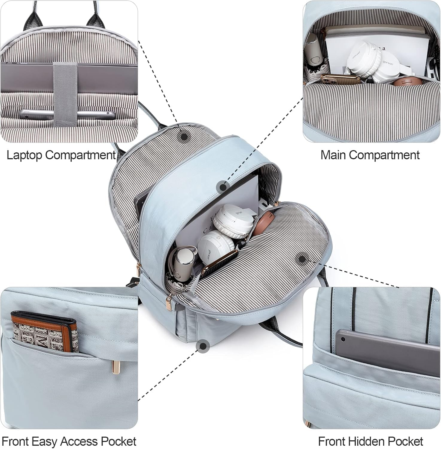 Laptop Backpack for Women 15.6 Inch Laptop Bag with USB Port Fashion Waterproof Backpacks Teacher Travel Bags Small Backpack Daypacks image number 3