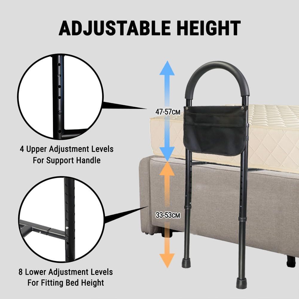 Bedside Safety Bed Rail W/Pouch Elderly Mobility Adjustable Rack Support Bar image number 3