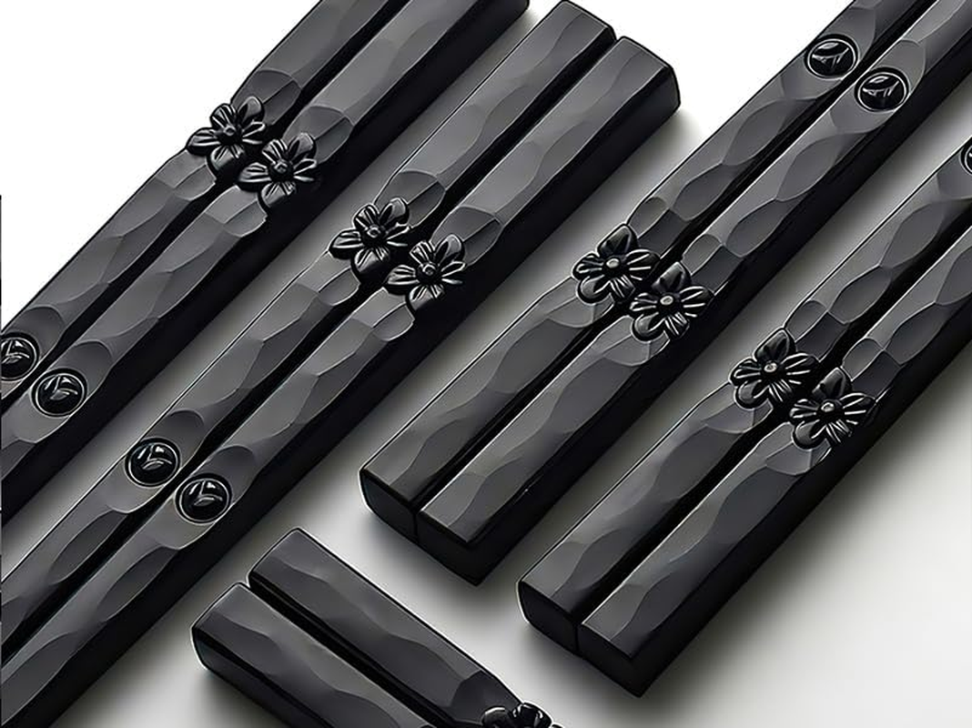 Tiokin 5 Pair of Fiberglass Reusable Chopsticks Lightweight Non-Slip Chopstick ,Japanese Style Chop Sticks Set ,Healthy and Durable Dishwasher Safe(Black) image number 6