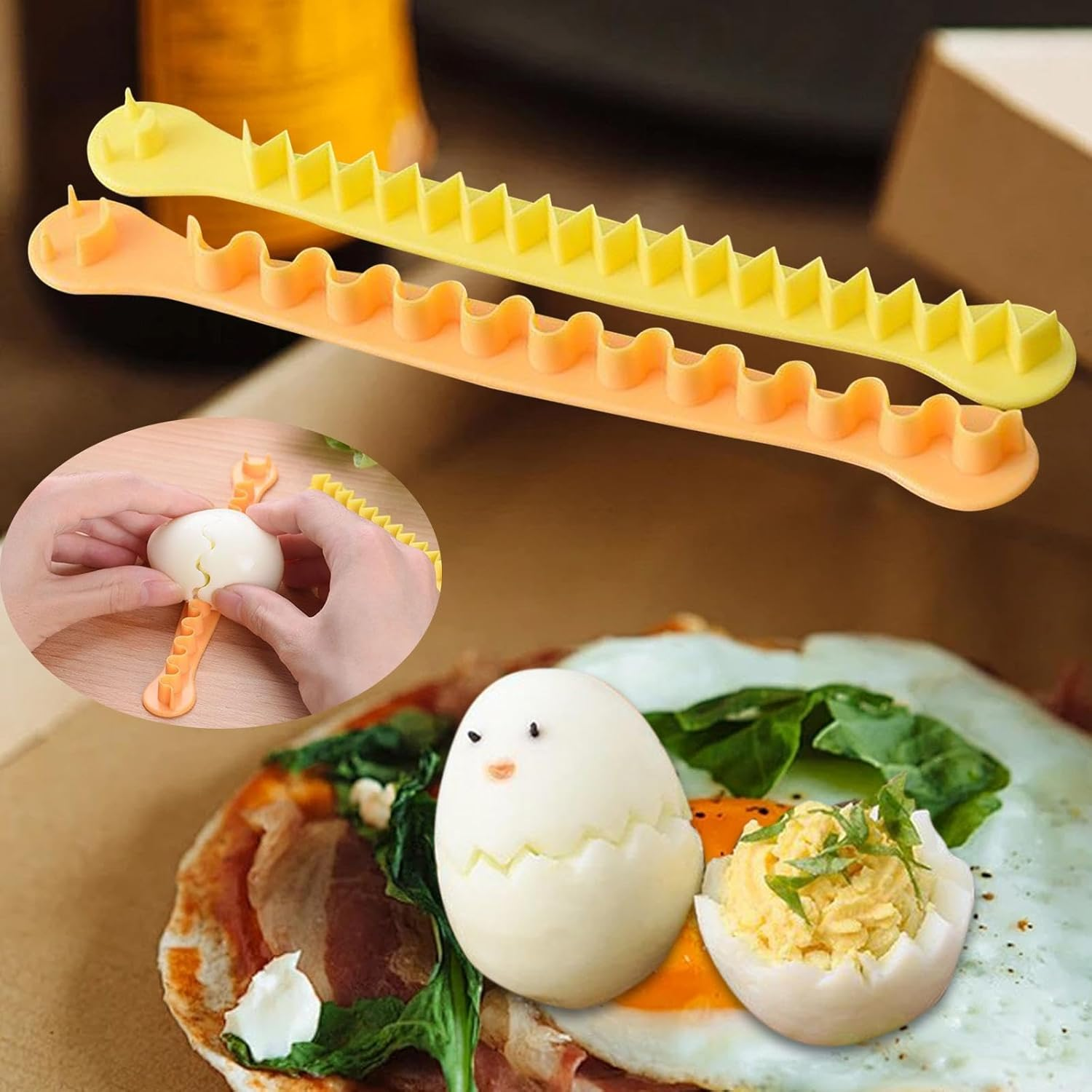 Generic 2 Deluxe Egg Slicers, Flower Shaper, 2 Kitchen Accessories for Slicing, Egg Cutters, Decorator, for Bento Lunch image number 4