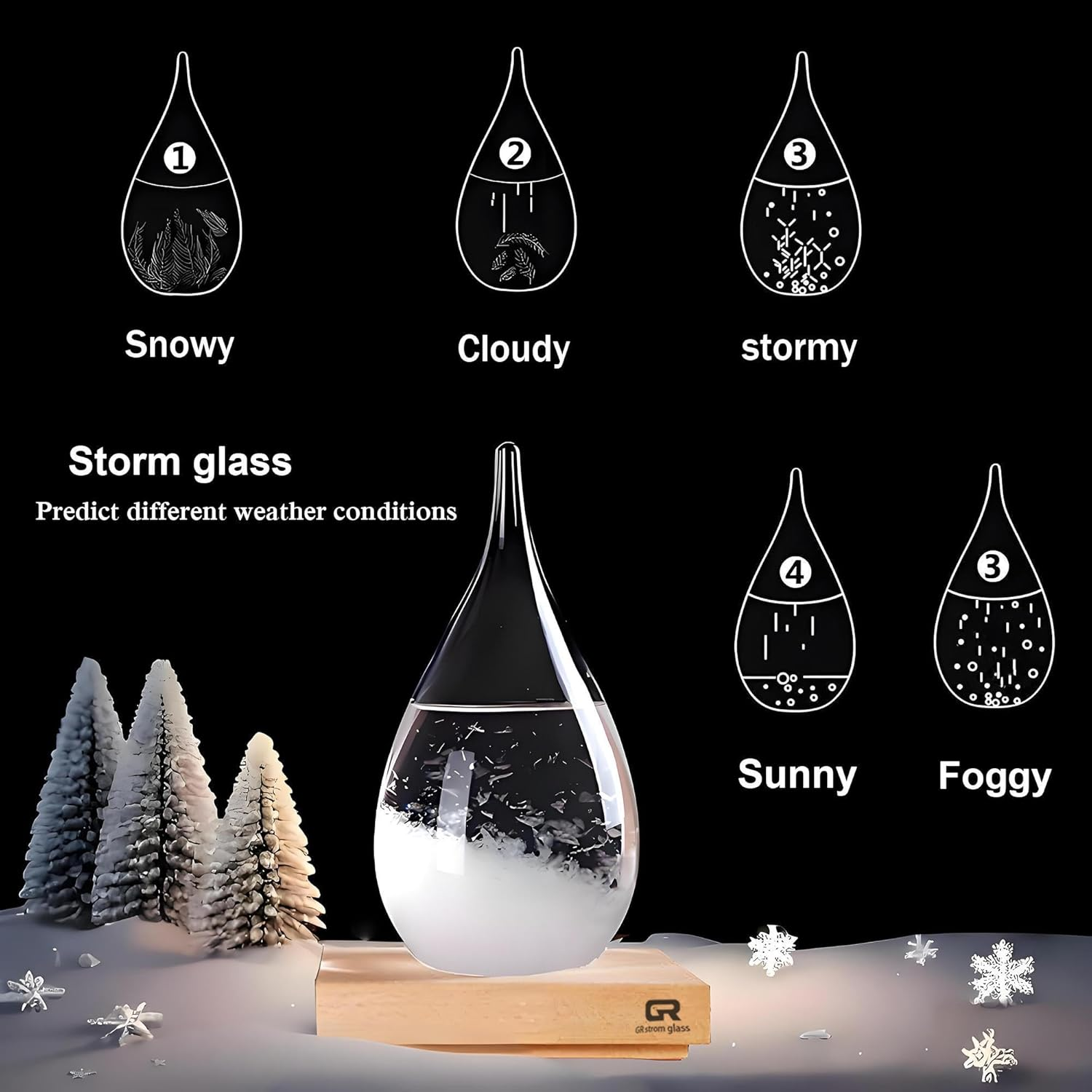 Storm Glass Weather Forecast Bottle - Snow Globes Barometer,Cloud Storm Weather Station,Decorative Weather Predictor, Home and Office Decor, Unique Gift Idea (X-Large) image number 1