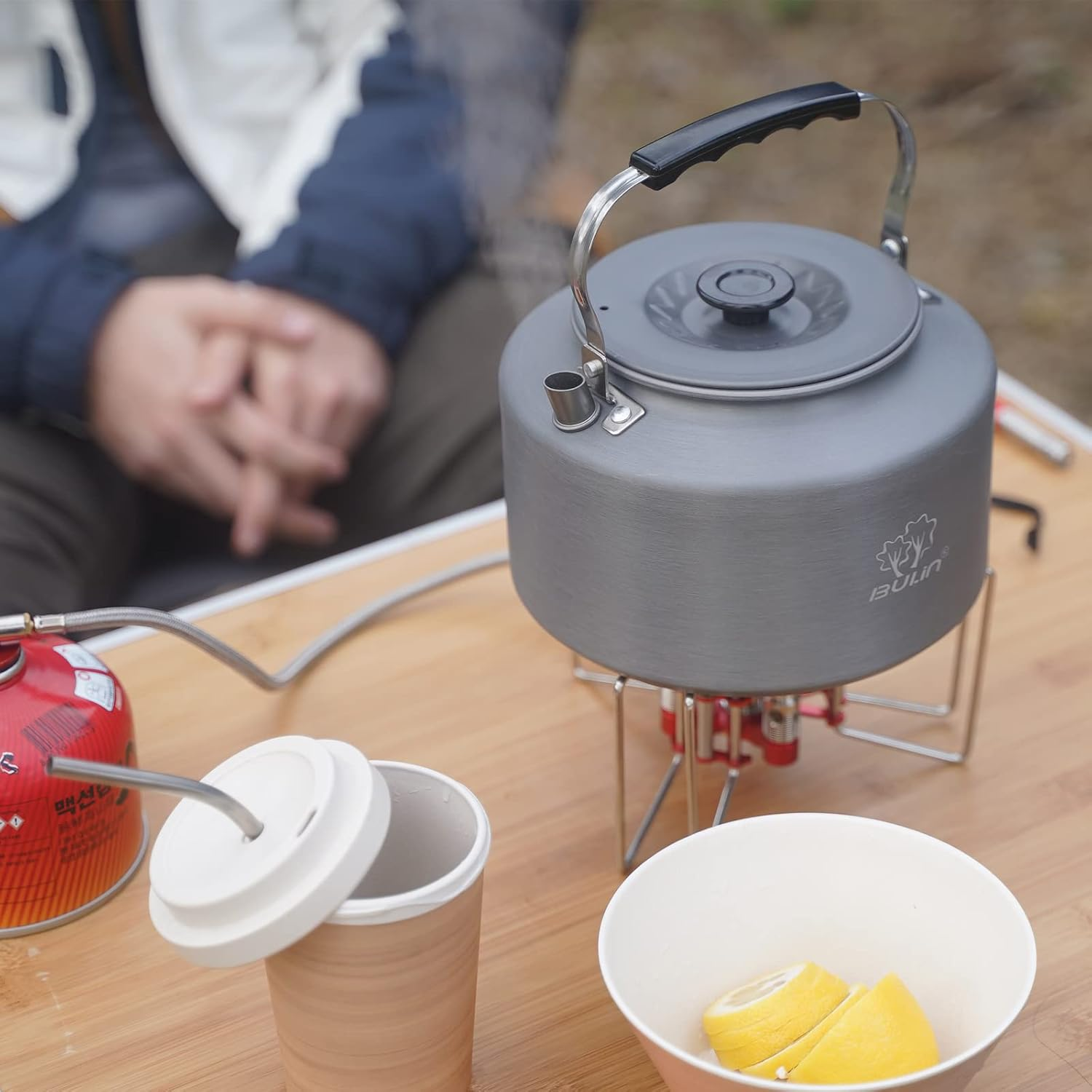 Bulin 1.6L/2.2L Camping Kettle Aluminum Alloy Open Campfire Coffee Tea Pot Fast Heating Outdoor Gear for Boiling Water Ultralight Portable Hiking Picnic Travel - Black-1.6L image number 4