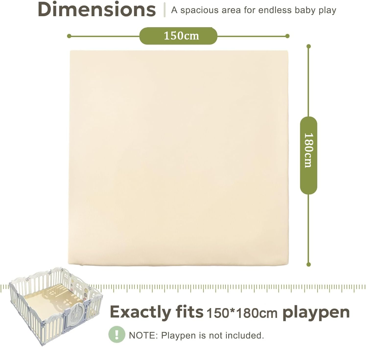 Homodoskey Baby Play Mat,3Cm Thick Premium Foam Crawling Mat, Thick & Super Soft Vegan Leather Floor Mat, Non-Slip Cushioned for Toddlers for Living Room Suitable for Playpen -Yoga (Cream, 150*180*3Cm) image number 6