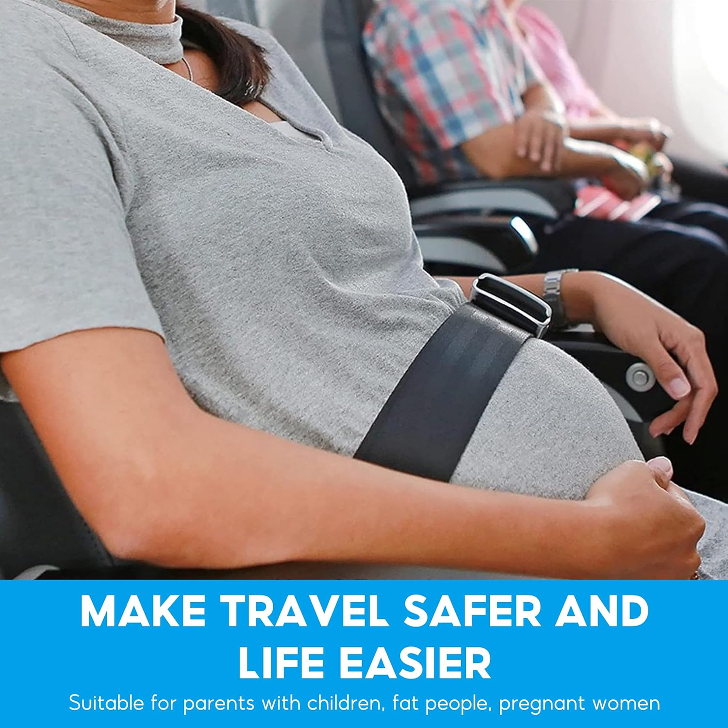 Airplane Seat Belt Extender, Adjustable 8-33 Inch Plane Seatbelt Extension, Airport Essentials Seat Belt Extension, Universal Adjustable Aircraft Safety Belt Fits Pregnant Obese with Storage Bag image number 1