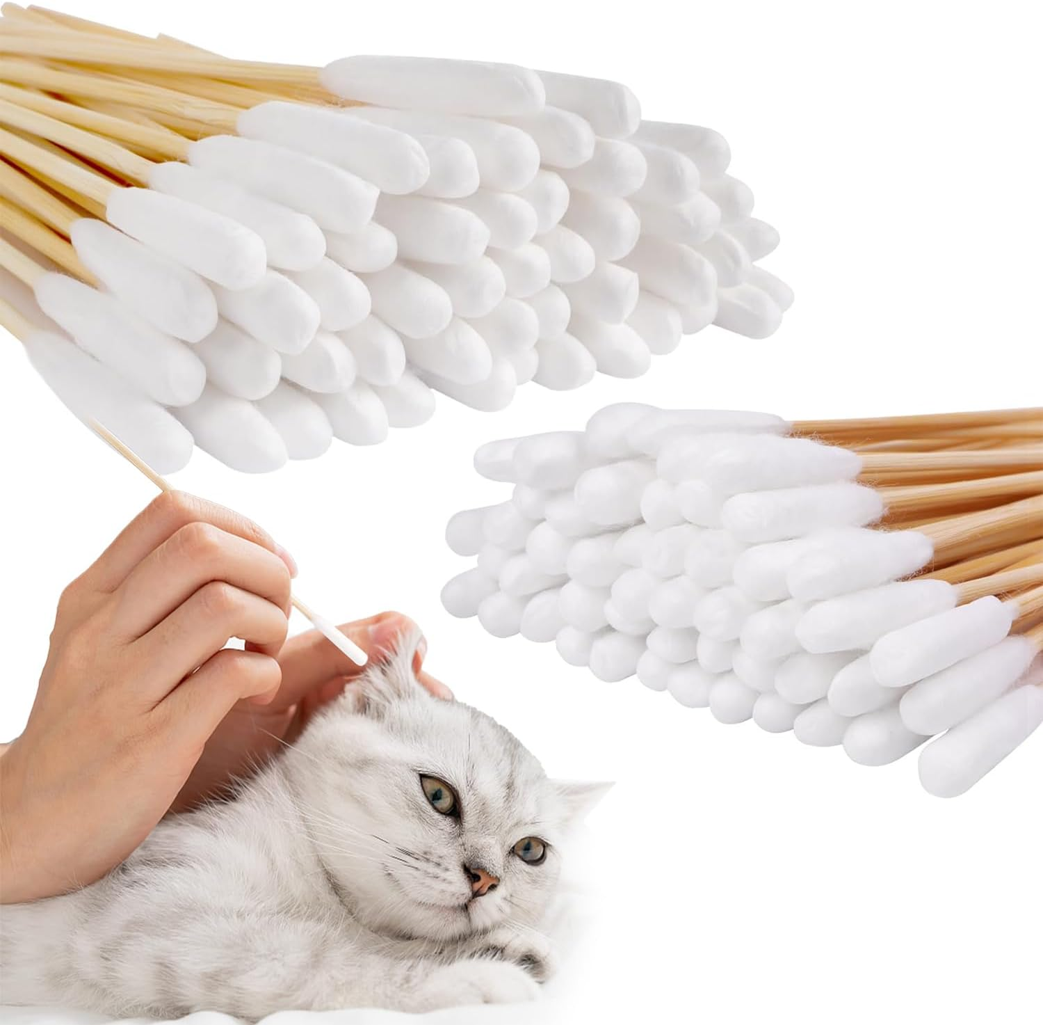 Dog Cotton Buds, Pack of 100 Pet Ear Cleaners, Long, Ear Cleaning Sticks, Pet with Wide Head, Ear Cleaner, Ear Cleaning Sticks for Pets, Dogs, Cats (15 Cm) image number 2