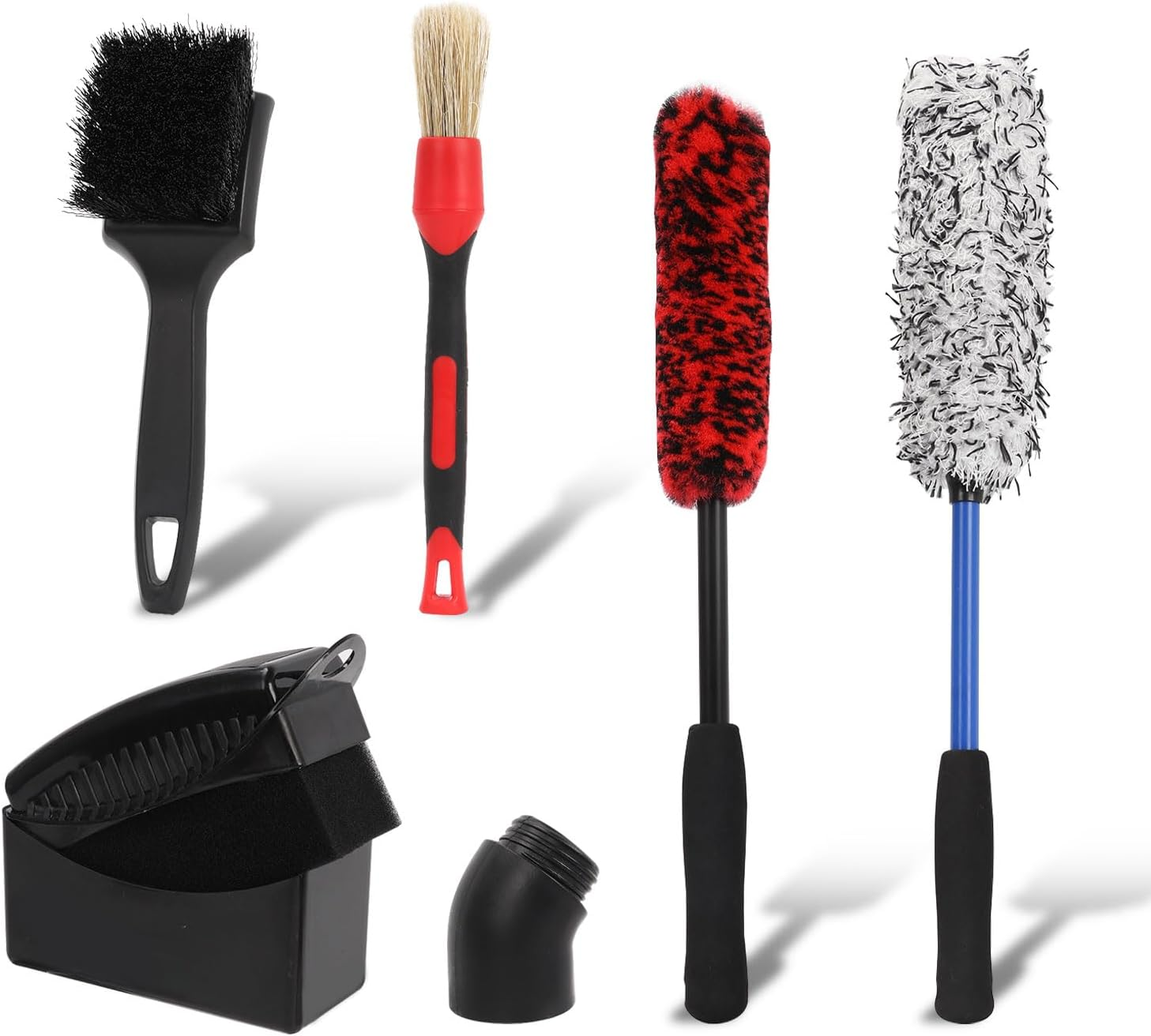 6Pcs Car Wheel Brush Kit, Bendable & Durable Wheel Rim Cleaner Brush Set Microfiber Rim Cleaner Brush and Car Detailing Brush for Wheel Care and Cleaning