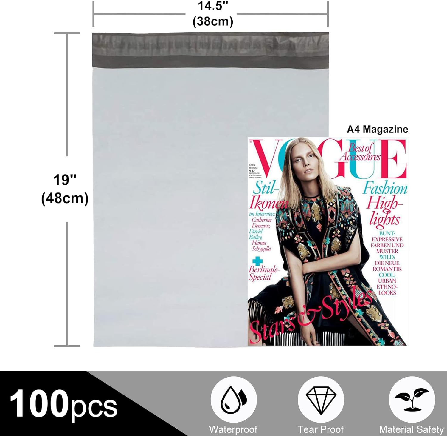 Oaustect 14.5" X 19" Large White Poly Mailers,100 Pcs Shipping Envolopes with Strong Self-Sealing Adhesive Waterproof and Tear-Proof image number 5