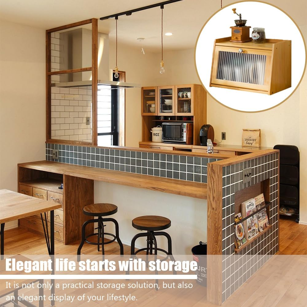 TOMVAES 2-Layer Bamboo Storage Cabinet, Countertop Kitchen Storage Cupboard, Tea & Coffee Bar, 40X25X27 Cm image number 1