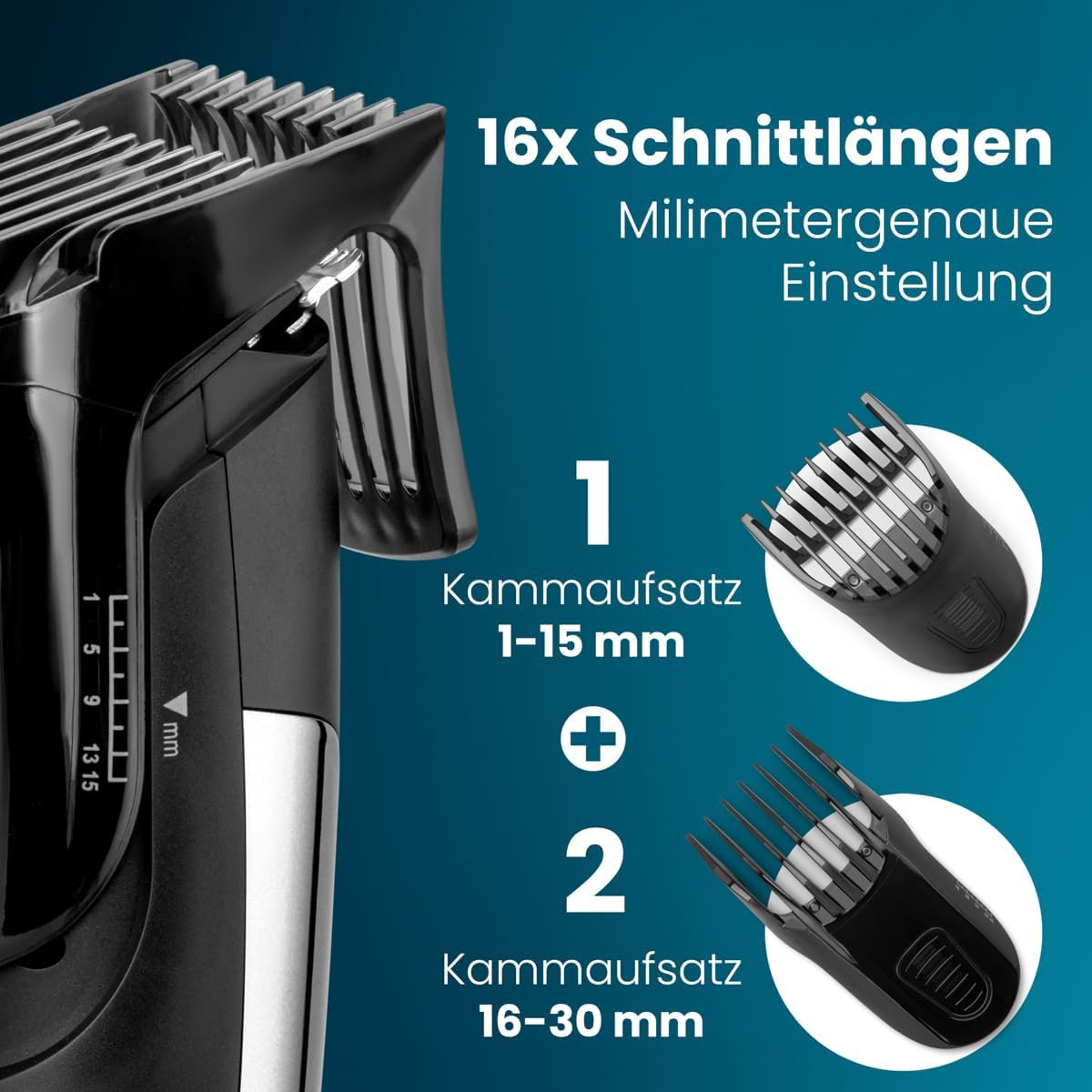 Clatronic HSMR 3827 Hair Trimmer 1-30 Mm Stainless Steel Shaving Head 16 Lengths Battery Life up to 100 Minutes Beard Trimmer Men'S Beard Trimmer image number 1