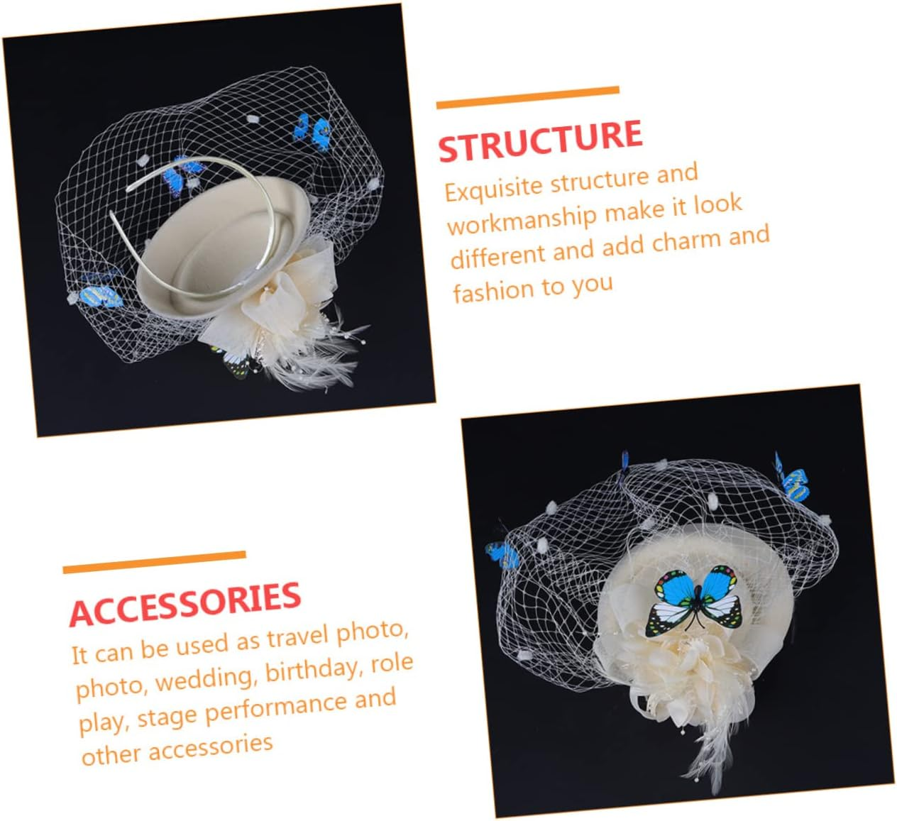 Healeved Stylish Mini Gauze Hat Hair Clasp Headband for Women Lightweight Hair Hoop Accessory for Wedding Party Stage Performance Eye Catching Design - Dark Green image number 3