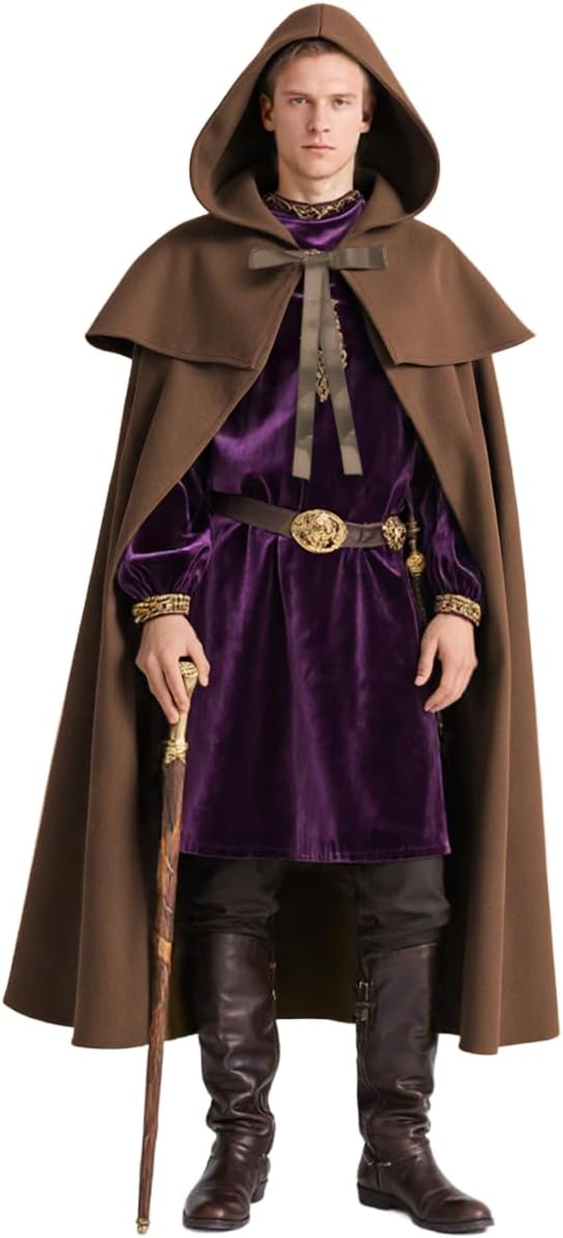 Black Renaissance Hooded Cape Witch Cloak with Hood Medieval Hobbit Halloween Costume