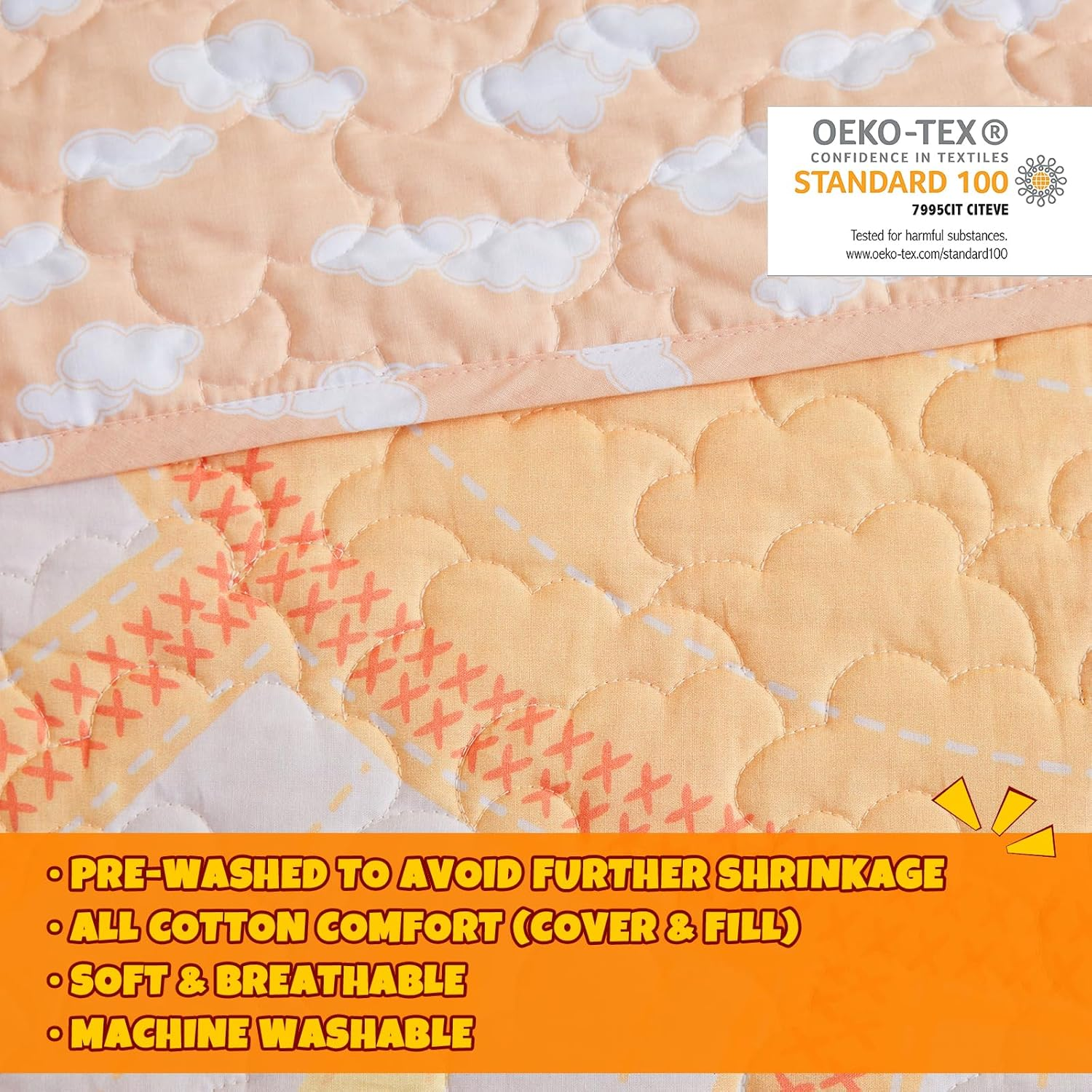 Urban Habitat Kids Twin Quilt Bedding Set Twin Coverlet Cotton Coverlet Sun Girls Twin Bedding Set Rainbow & Clouds Reversible Dawn Light & Breathable Sham Throw Pillow Twin Yellow/Coral 3 Piece image number 6