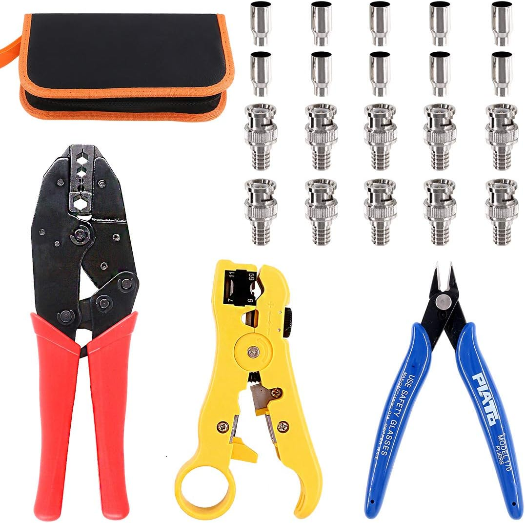 Glarks Coax Coaxial BNC Professional Crimping Tool with RG59 Coax Connector and Round/Flat UTP Cat5 Cat6 Wire Stripper and Wire Cable Cutter for RG55 RG58 RG59 RG62 5 6 21 140 141 142 image number 2