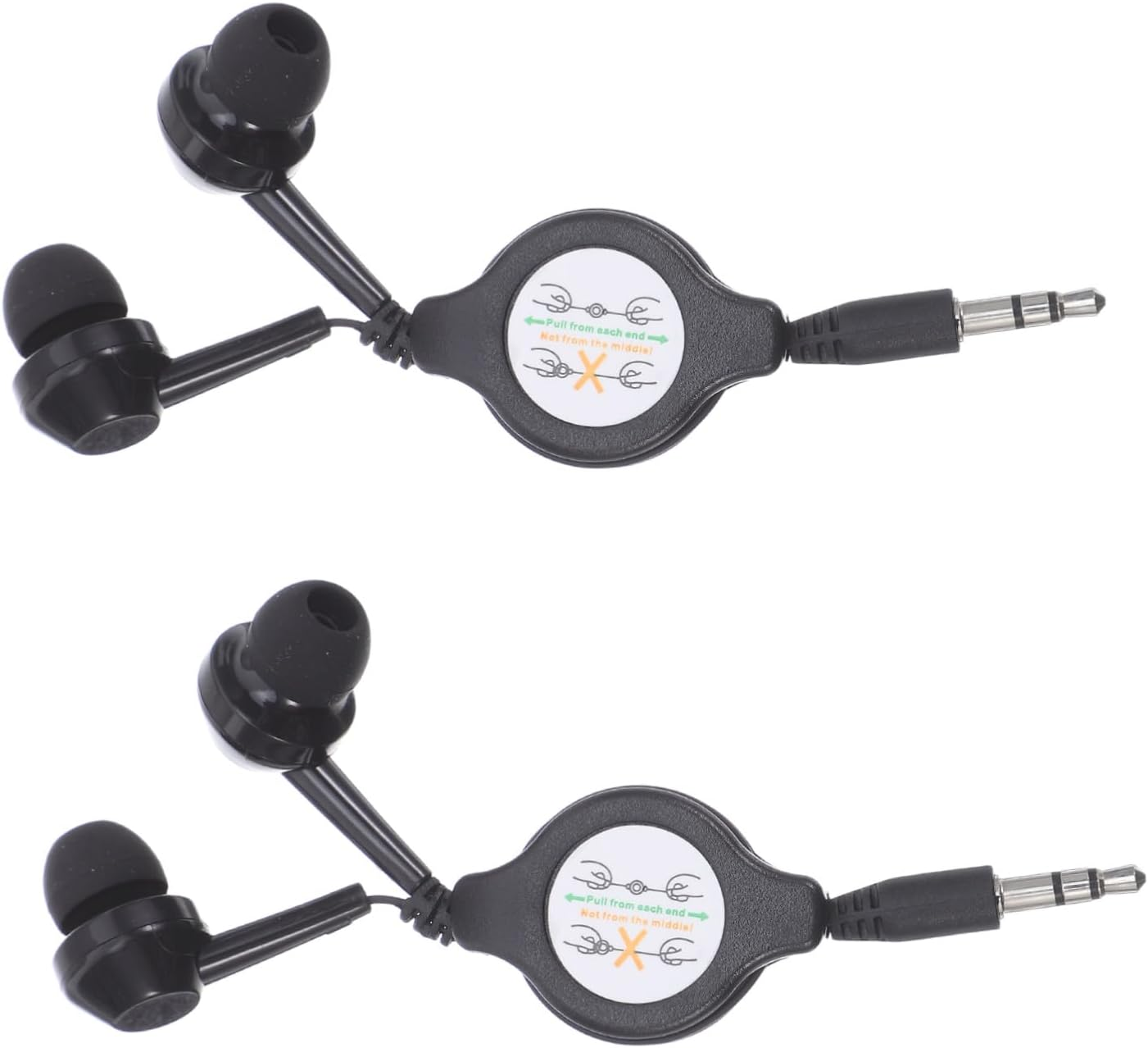 KONTONTY 2Pcs Retractable Wired Earbuds with Flexible Stable In-Ear Fit Noise-Isolating Design Lightweight Black Earphones for Mobile Laptop Gaming and Travel image number 3