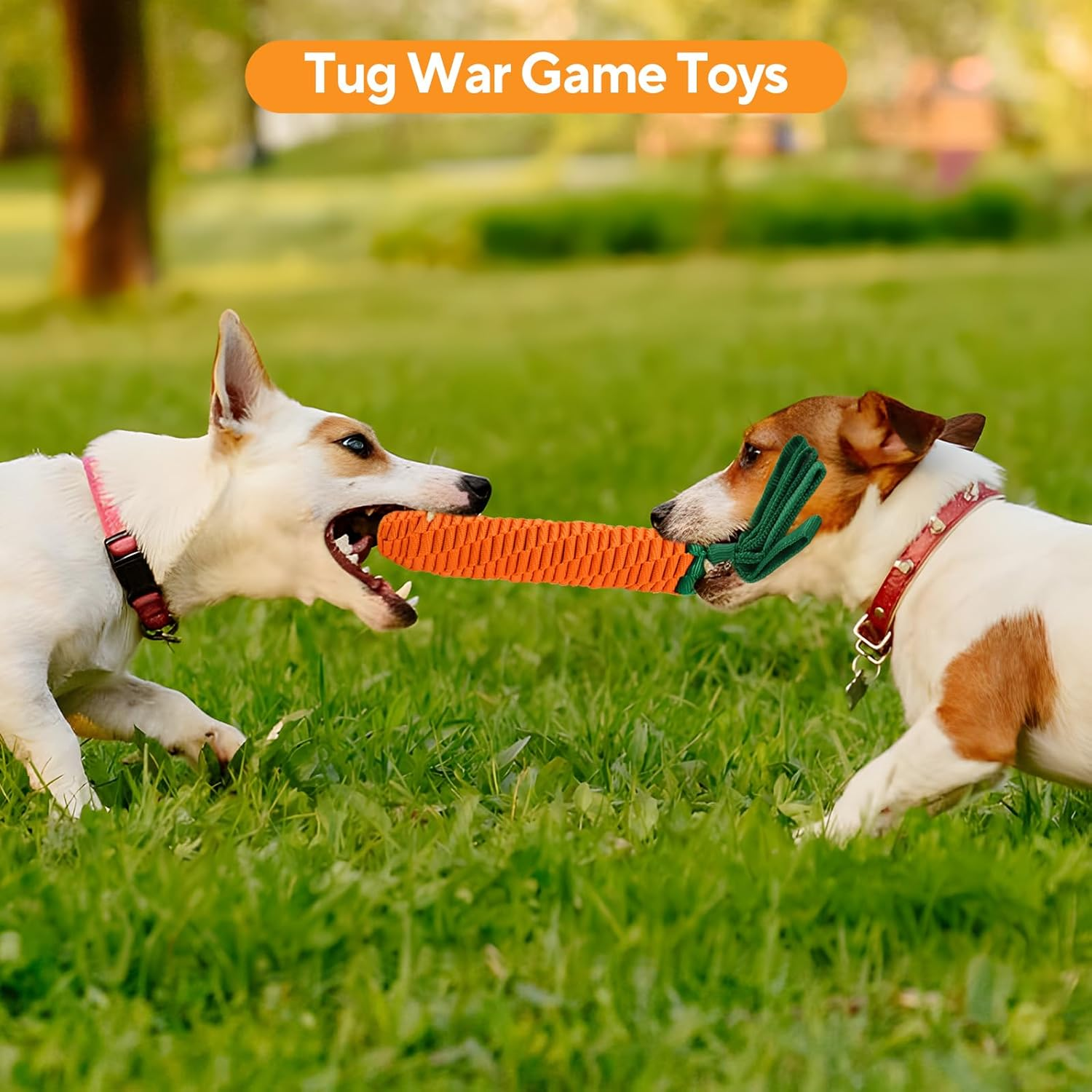 LIFLIX Dog Rope Toy, Tug of War Dog Toy, Cute Carrot Dog Toy with Crinkle Paper Tags, Carrot Shape image number 1