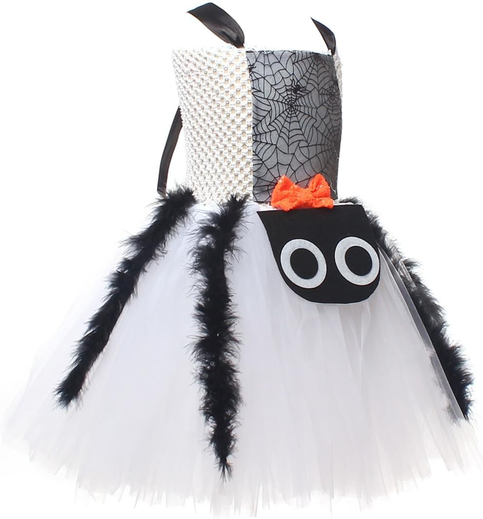 IBAKOM Witch Costume Girls Halloween Costume Children 2-Piece Cosplay Outfit Dress X 1 + Witch Broom X 1 Tulle Dress Wizard Costume Fancy Dress Costume for Carnival Cosplay Party Festival White 10-12 image number 5