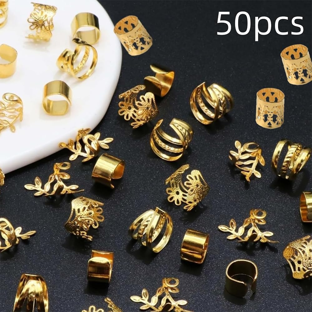 TSUOUKL Pack of 50 Golden Hair Clips for Braids and Dreadlocks, Loc Jewellery and Cuff Clips for Men, Women, Girls and Boys - Versatile Hair Accessories for Styling and Accessories image number 4