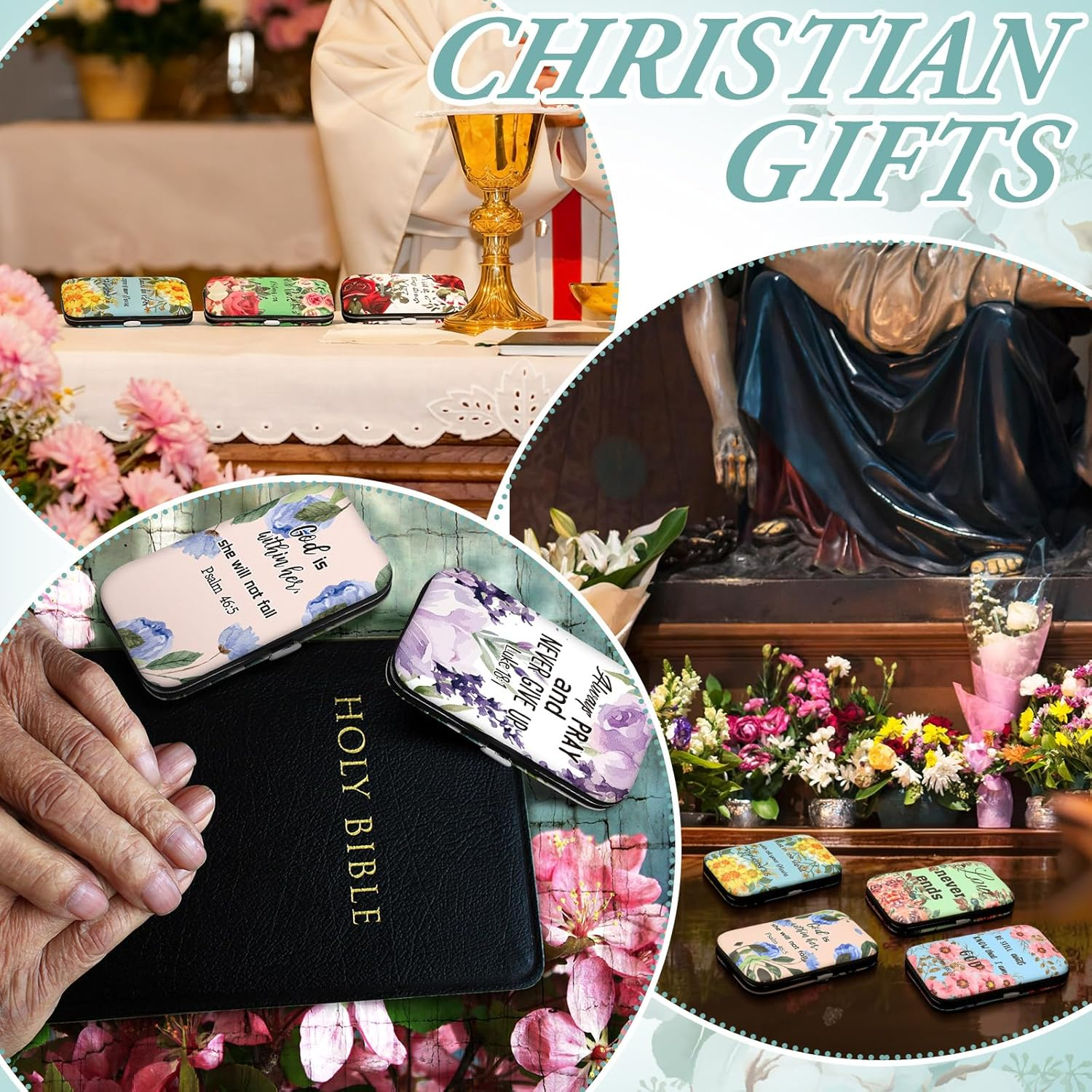 Lanties 10 Sets Christian Gifts for Women Bulk Bible Verse Scripture Manicure Sets Floral Stainless Steel Nail Clipper Set Religious Gift Personal Pedicure Kit for Employee Teacher Staff Women image number 1