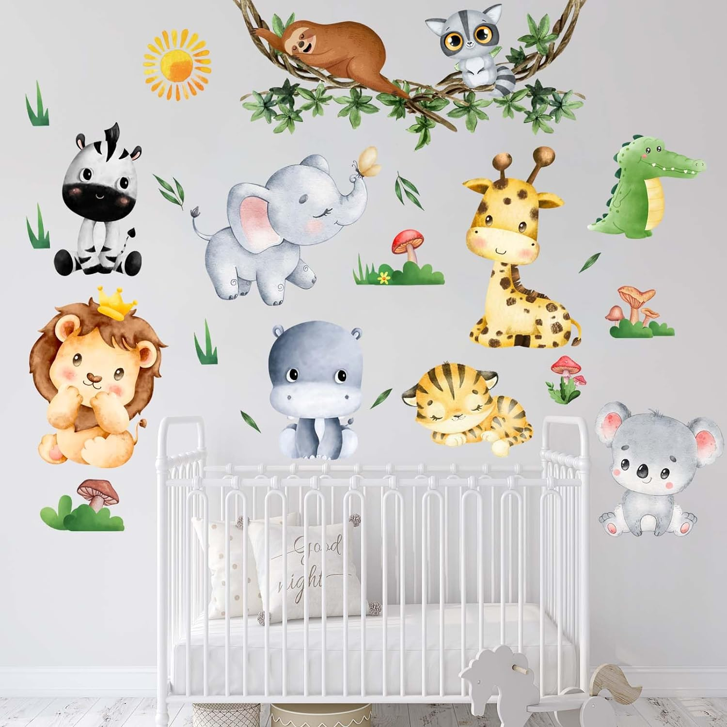 Amimagen Jungle Baby Animals Wall Stickers - Elephant Lion Tiger Giraffe Wall Decals - Nursery Kids Girls Boys Room Daycare Playroom Classroom Wall Decor image number 4