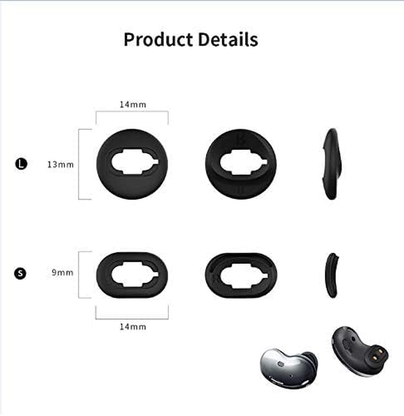 [8 Pairs] for Galaxy Buds Live Ear Tips Anti-Slip/Dust Silicone Ear Tips Ear Cushion Ear Gel Accessories Compatible with Samsung Galaxy Buds Live - S/L (Black)