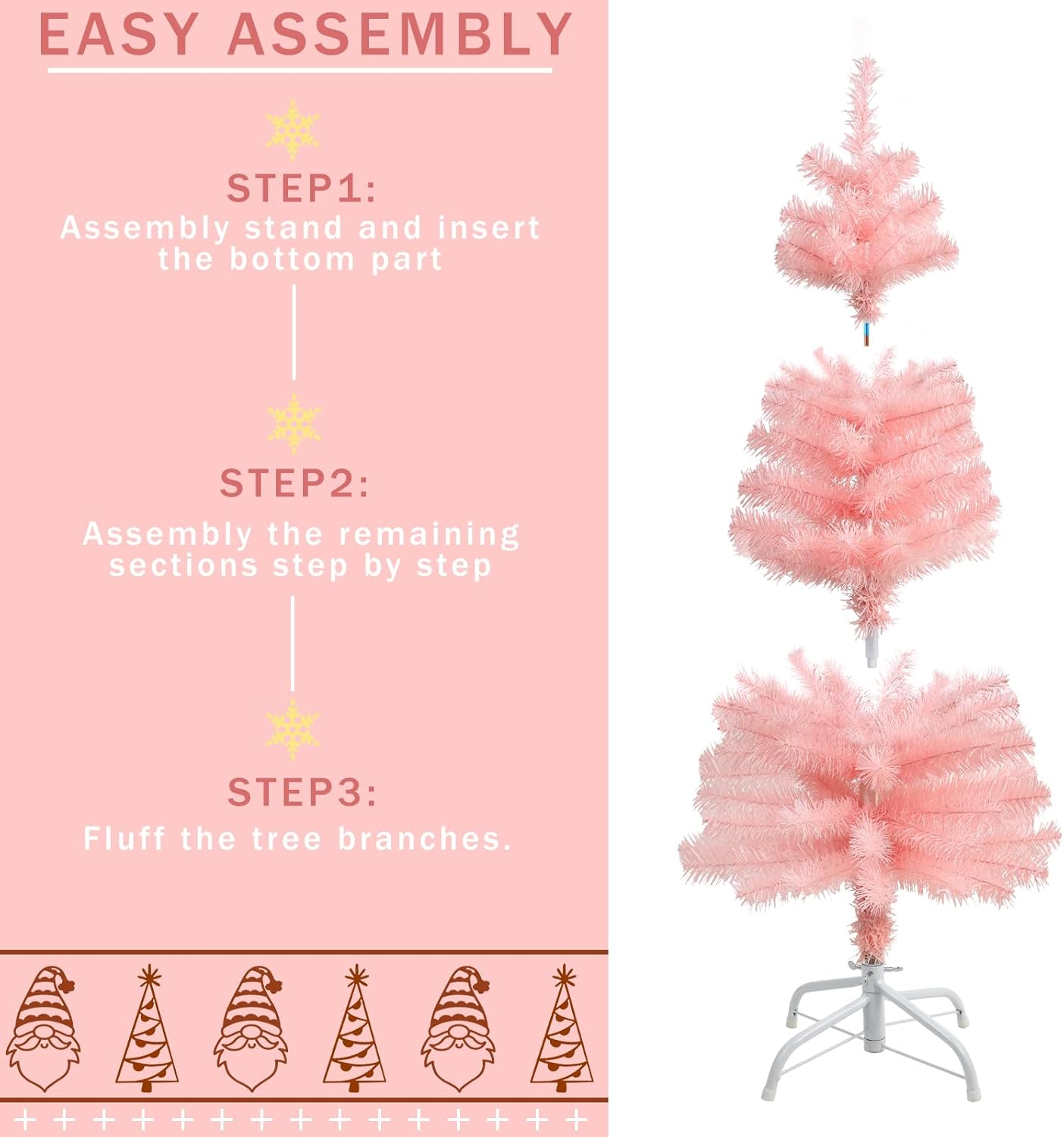 CCINEE 3Ft Artificial Christmas Tree, Pink Tabletop Hinged Christmas Tree with Metal Stand 130 Branch Tips Mini Tree for Xmas Party Supplies Home Indoor Decoration - 3Ft Green image number 6