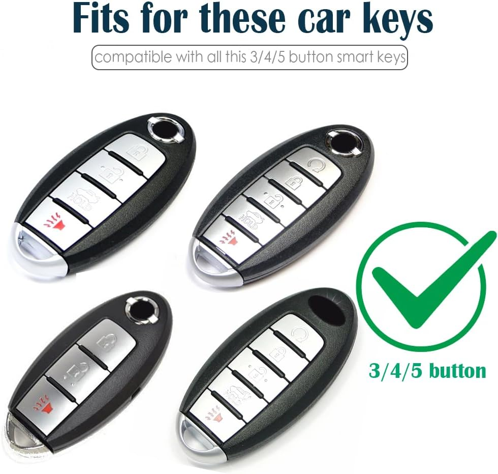 Lcyam TPU Smooth Case Key Fob Cover with Keychain Holder for 3/4/5 Button Nissan Altima Maxima Sentra X Trail Patrol Murano Pathfinder Serena Kicks Armada Juke Versa Accessories, Black