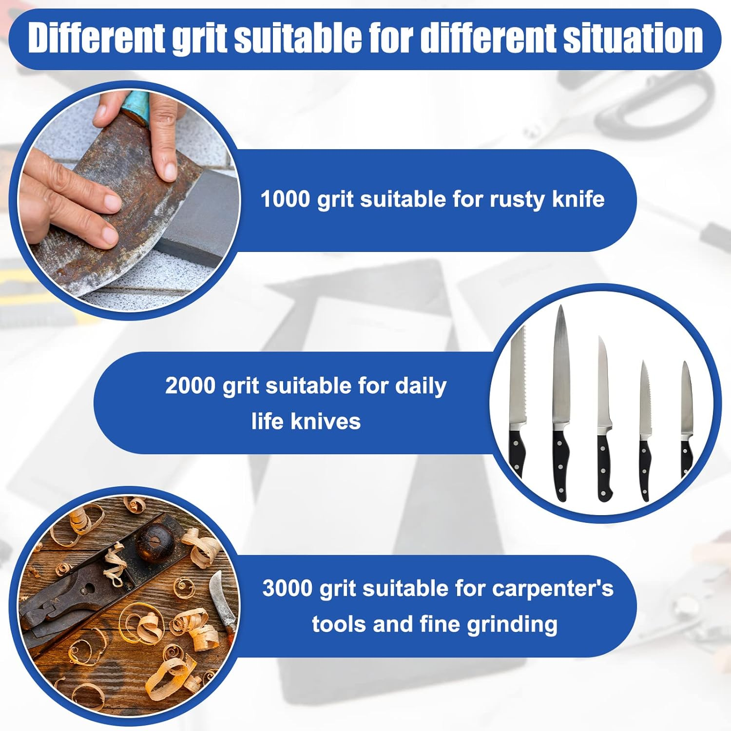 3 Pieces Diamond Sharpening Stone Diamond Knife Sharpener Plate Honing Whetstone for Kitchen Sharpening Dull, Blunt or Tired Edges (1000/2000/ 3000 Grit) image number 4