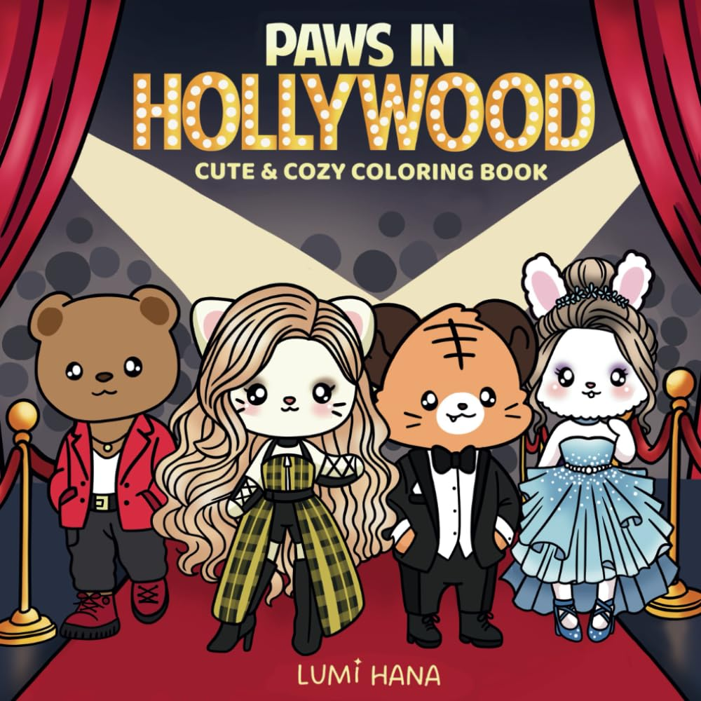 Paws in Hollywood: Cute and Cozy Coloring Book for Adults and Teens Featuring Adorable Animal Characters in Hollywood Parody Scenes for Relaxation