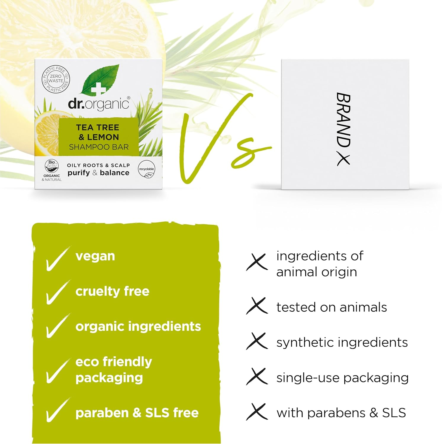 Dr Organic Tea Tree & Lemon Shampoo Bar, Purifying, Oily Roots & Scalps, NEW, Plastic Free, Natural, Vegan, Cruelty-Free, Paraben & Sls-Free, Organic, 75G image number 2