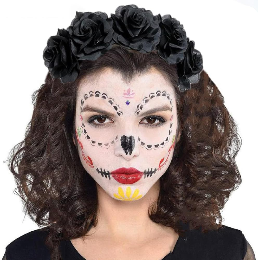 Whakano Flower Headbands for Women, Halloween Headband Hair Bands, Headband for Hair, Headpiece, Hair Accessories for Women, Girls, Wedding, Carnival, Party, Cosplay Costume Accessories, Black A